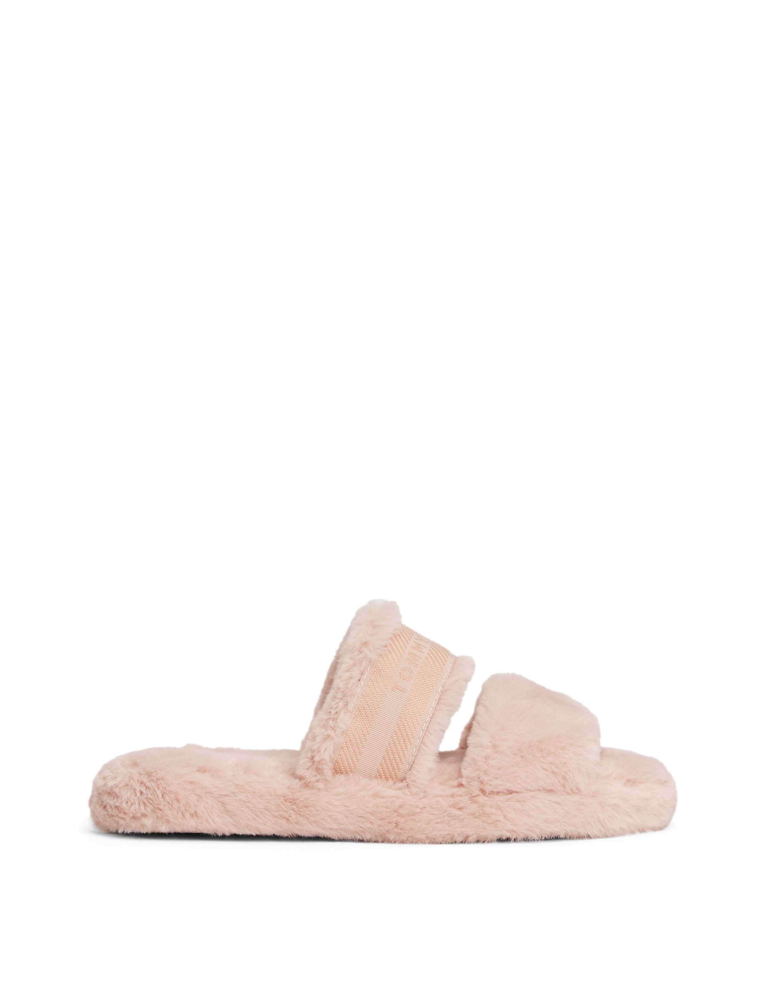 Faux Fur Double Strap Slider Slippers 1 of 5