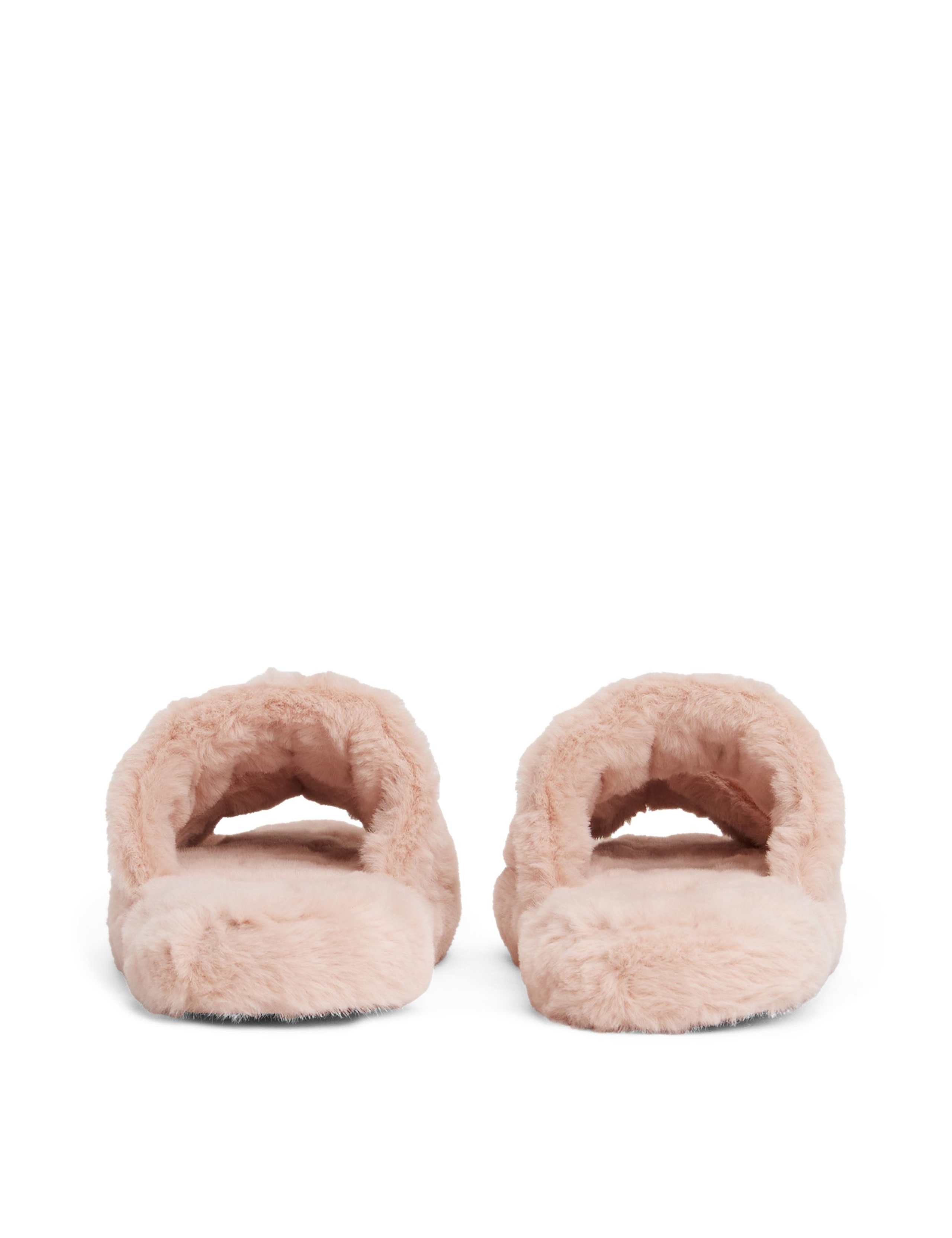 Faux Fur Double Strap Slider Slippers 4 of 5