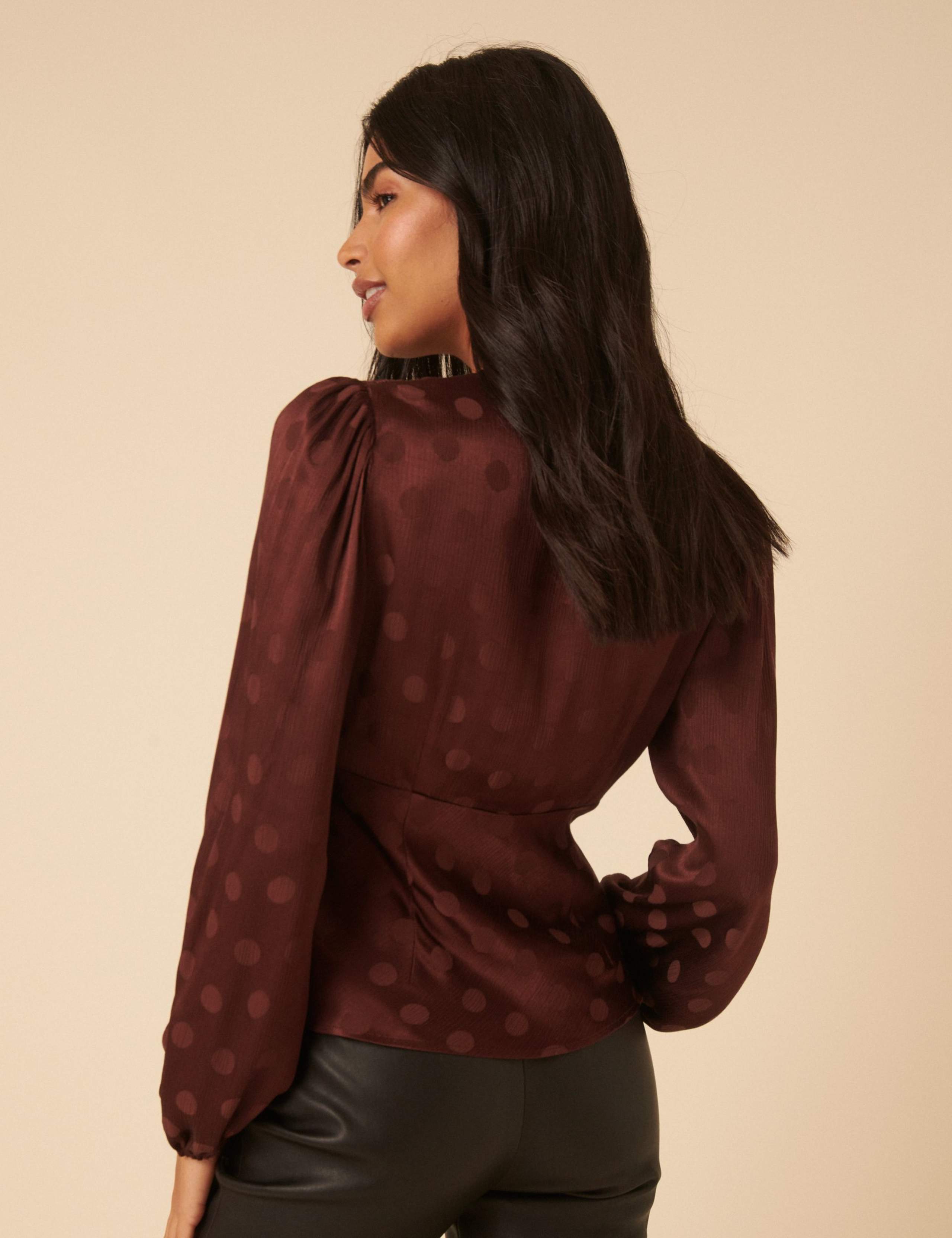 Polka Dot V-Neck Blouse 2 of 5