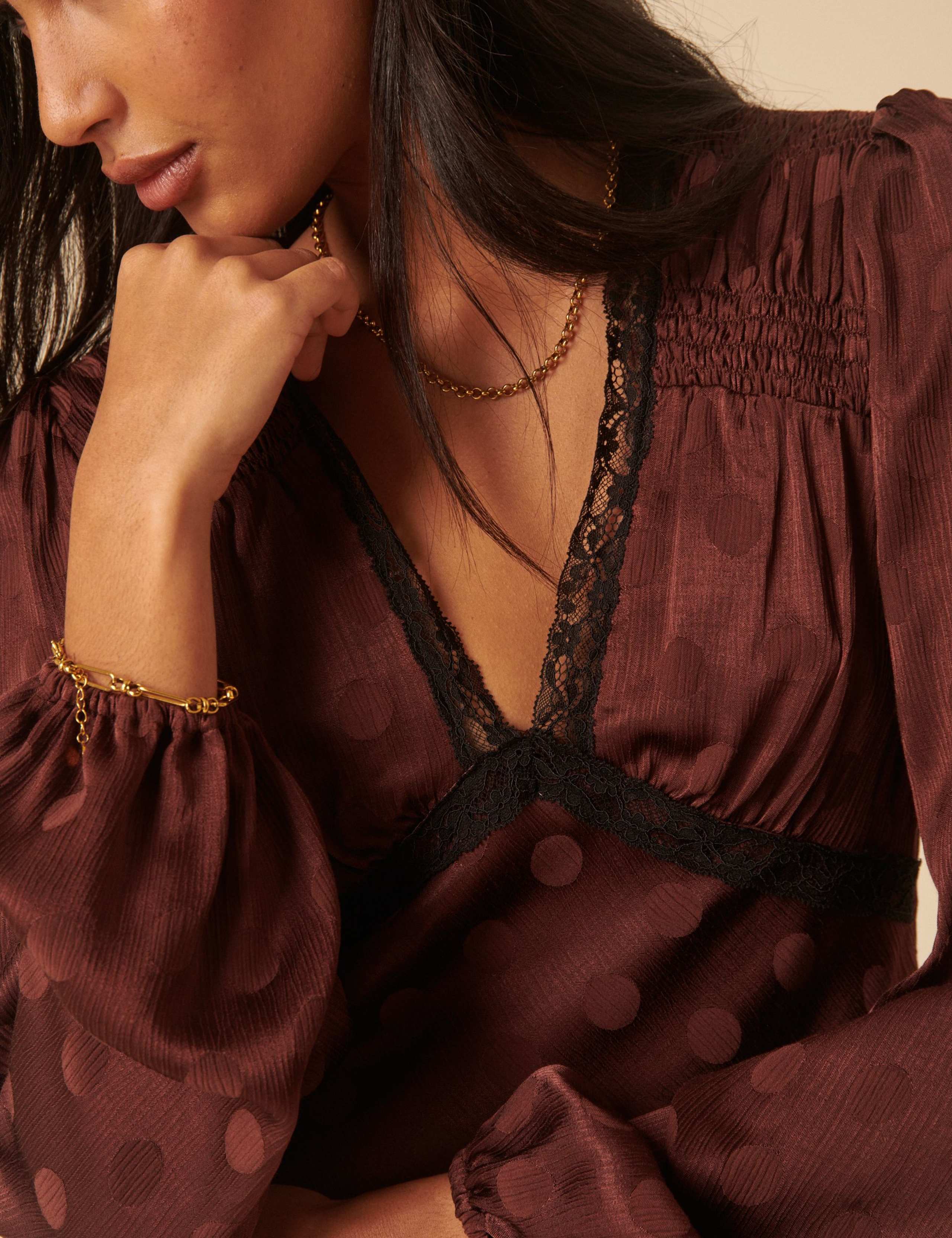 V-Neck Lace Trim Bl;ouse 3 of 5