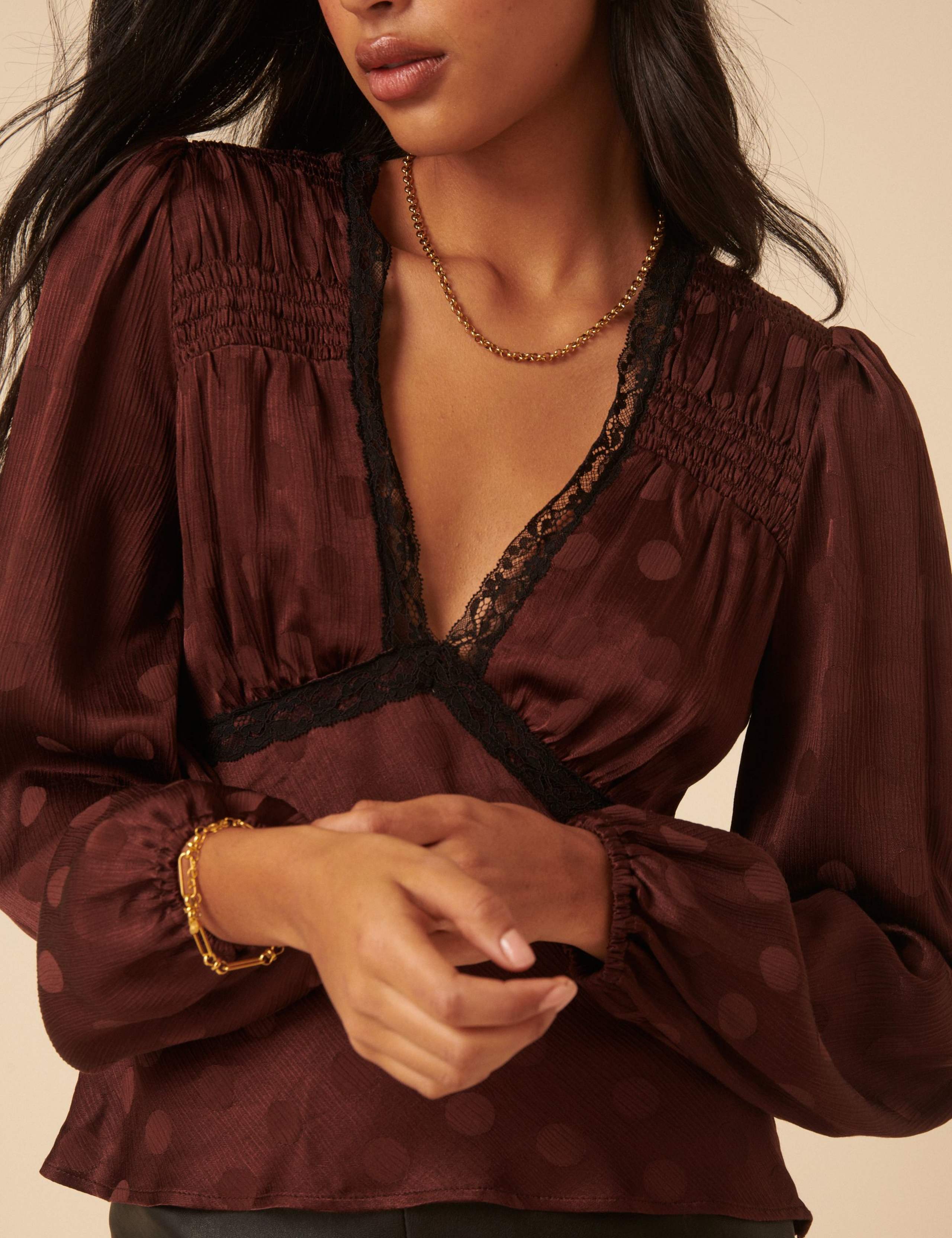 V-Neck Lace Trim Bl;ouse 5 of 5