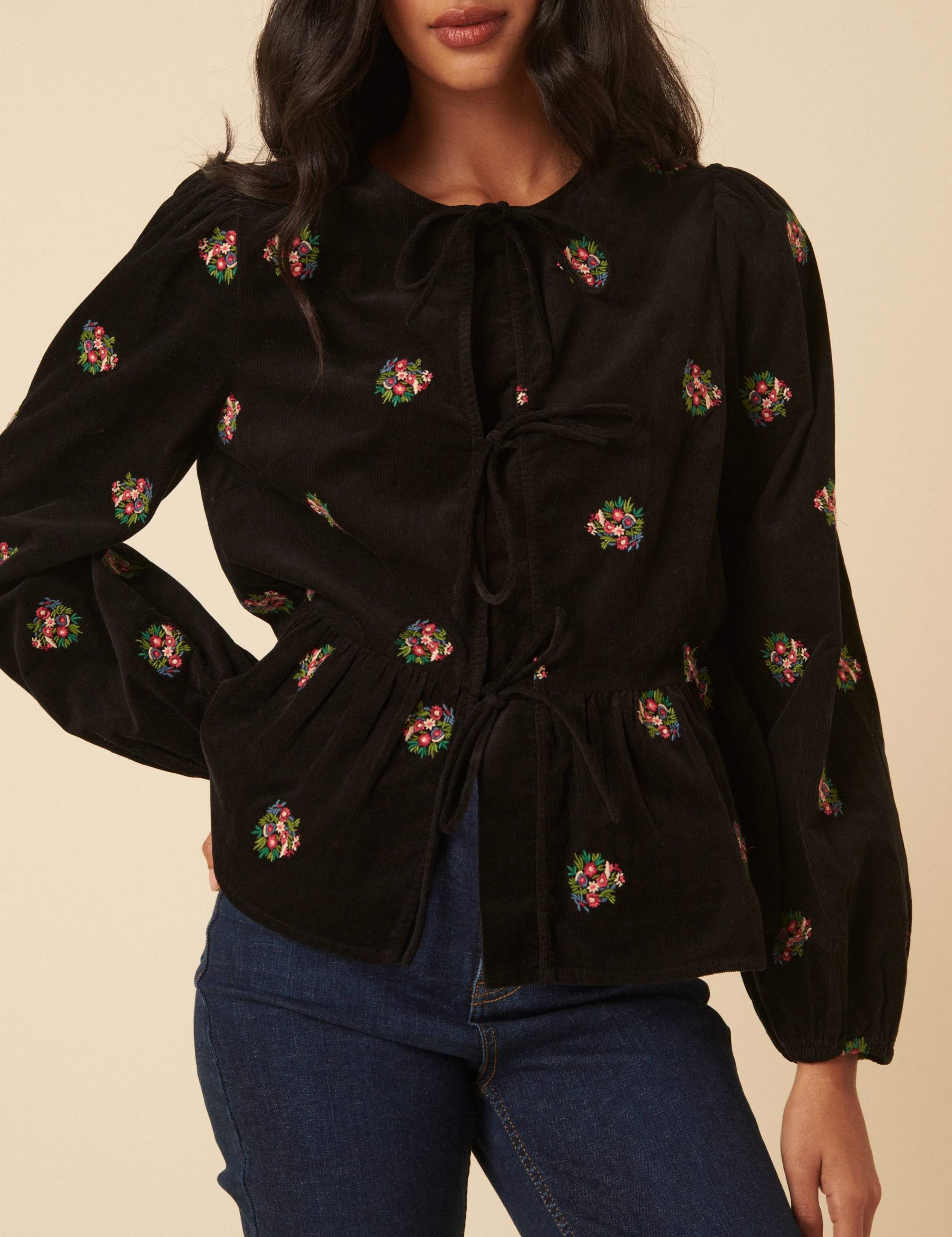 Pure Cotton Embroidered Tie Detail Blouse 2 of 5