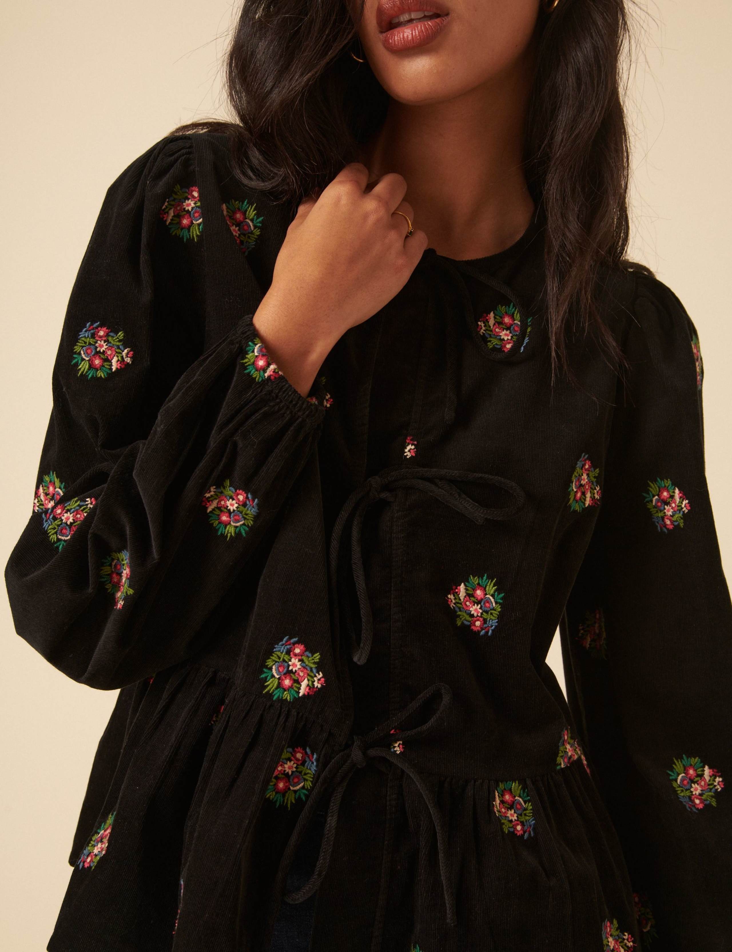 Pure Cotton Embroidered Tie Detail Blouse 3 of 5
