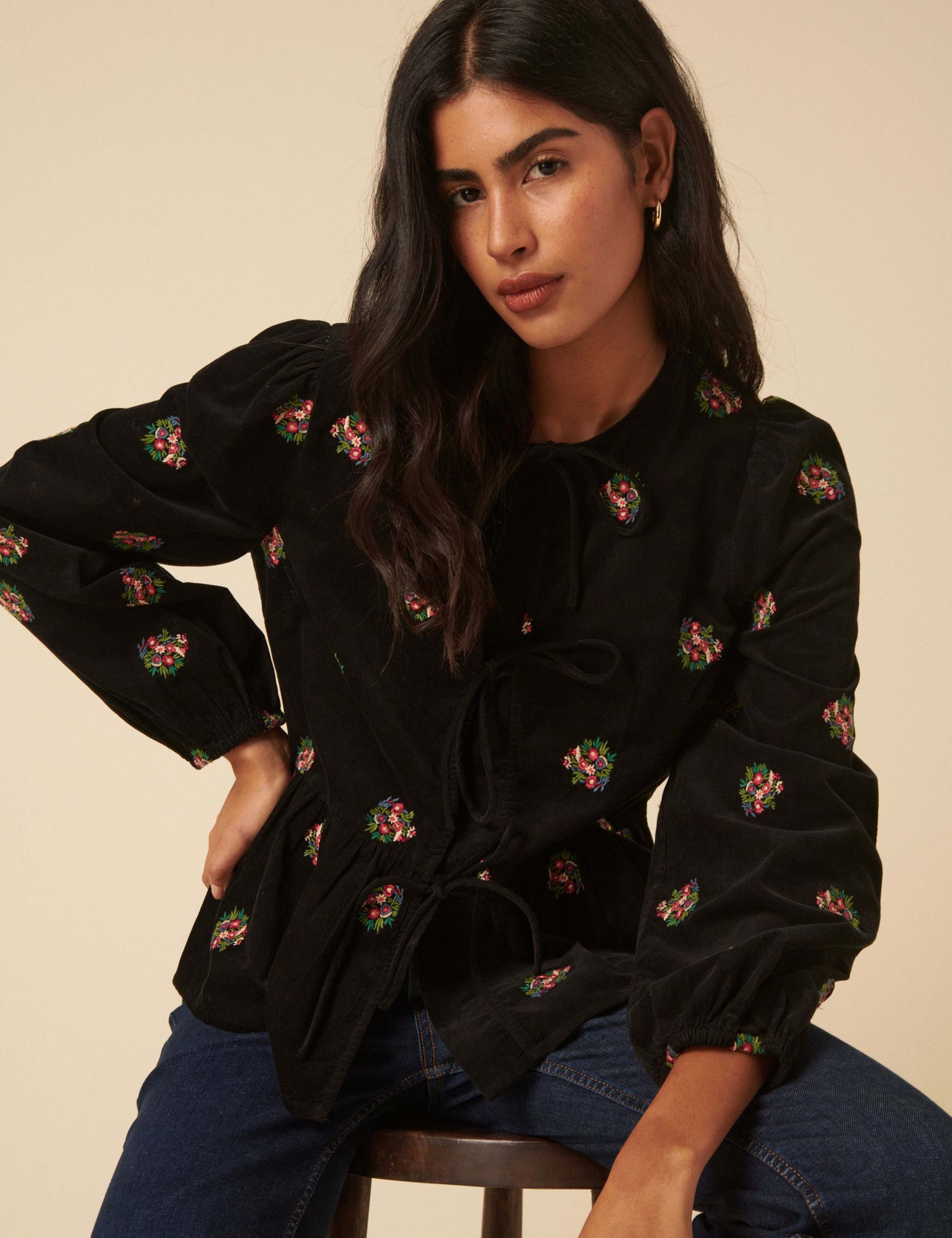 Pure Cotton Embroidered Tie Detail Blouse 5 of 5