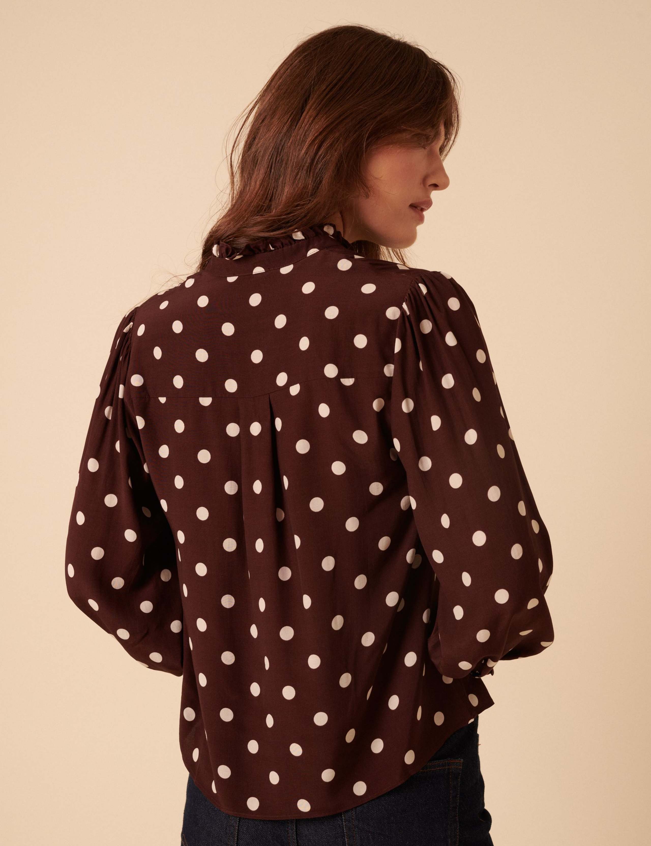 Polka Dot High Neck Button Through Blouse 4 of 5