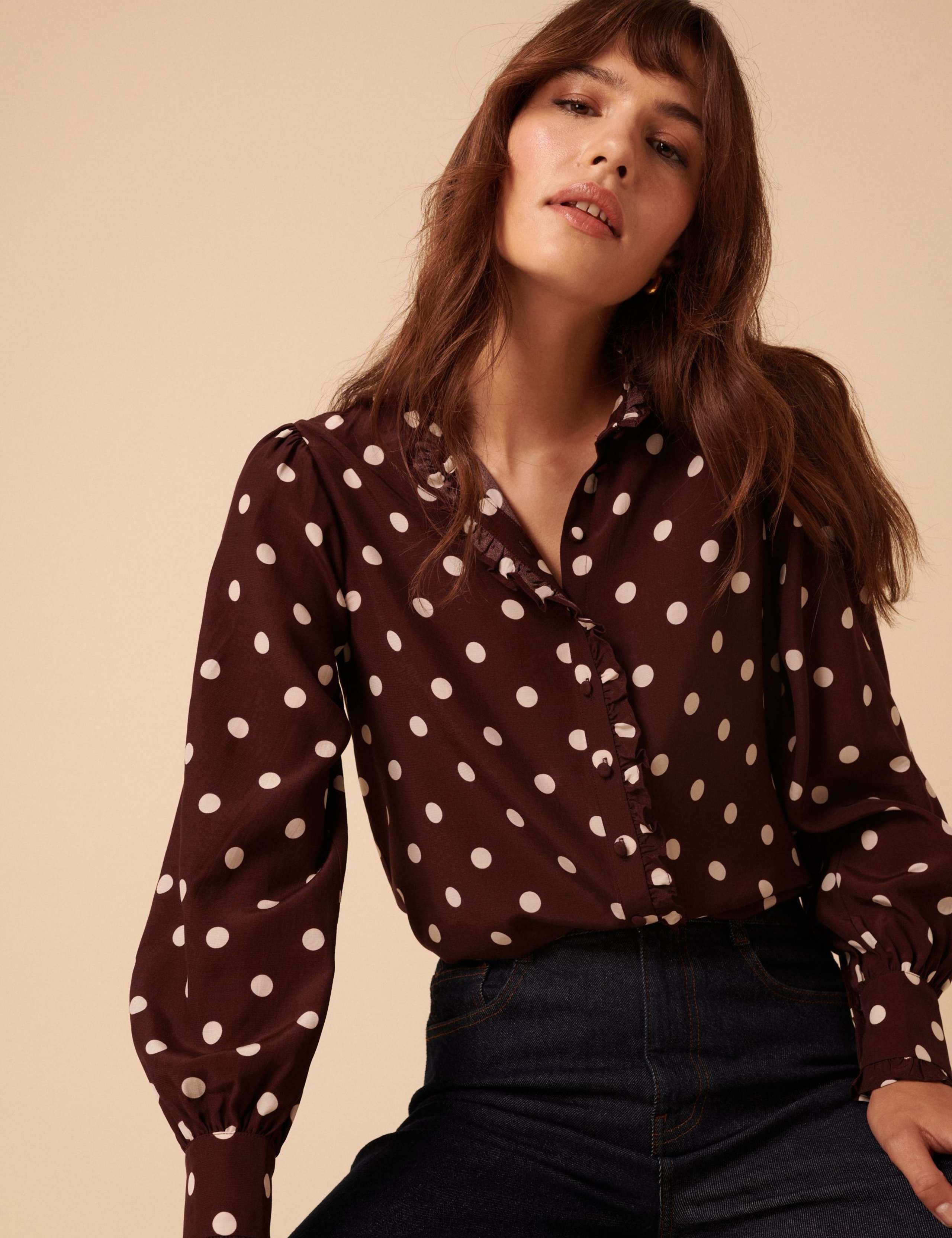 Polka Dot High Neck Button Through Blouse 5 of 5
