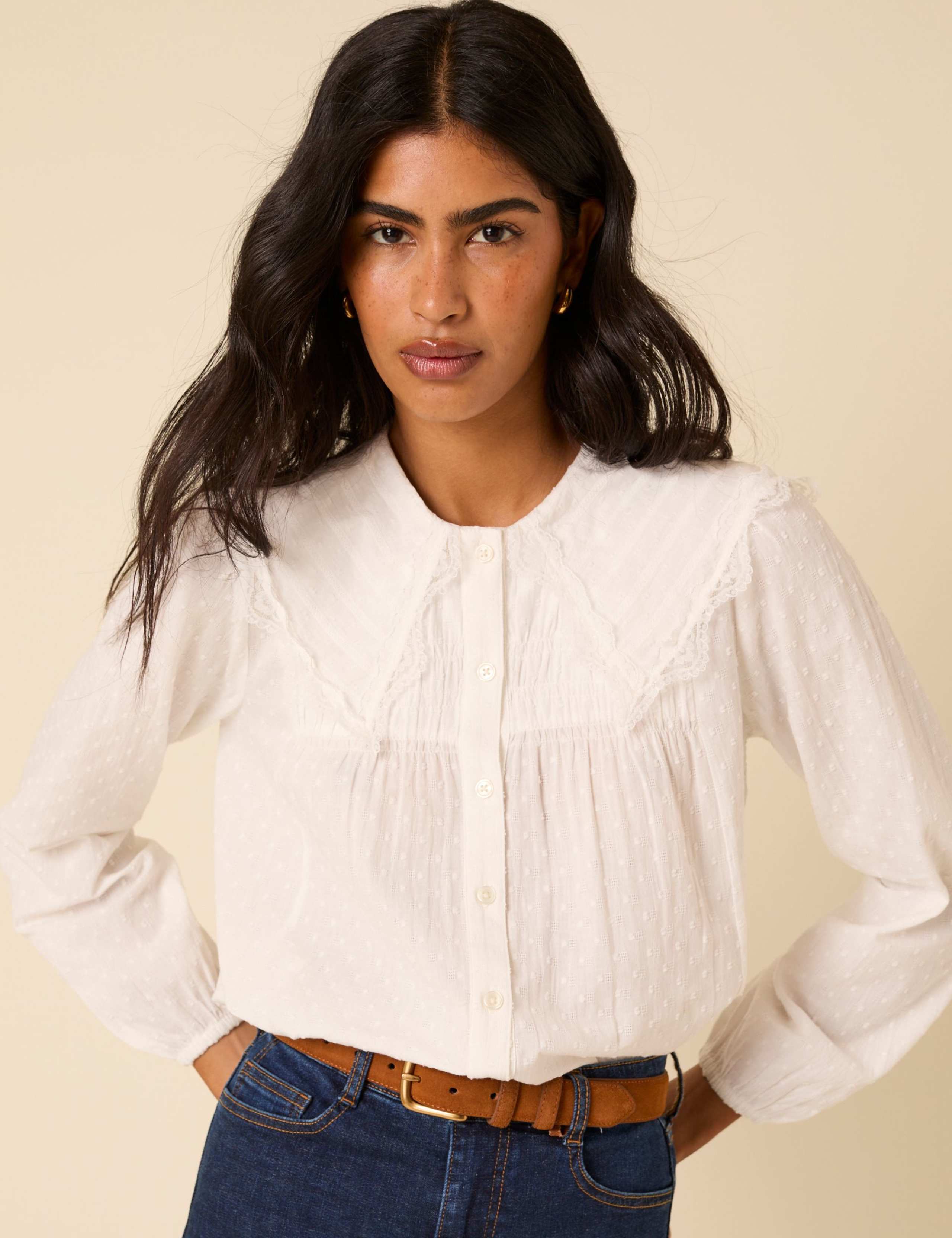 Pure Cotton Embroidered  Collared Blouse 1 of 4