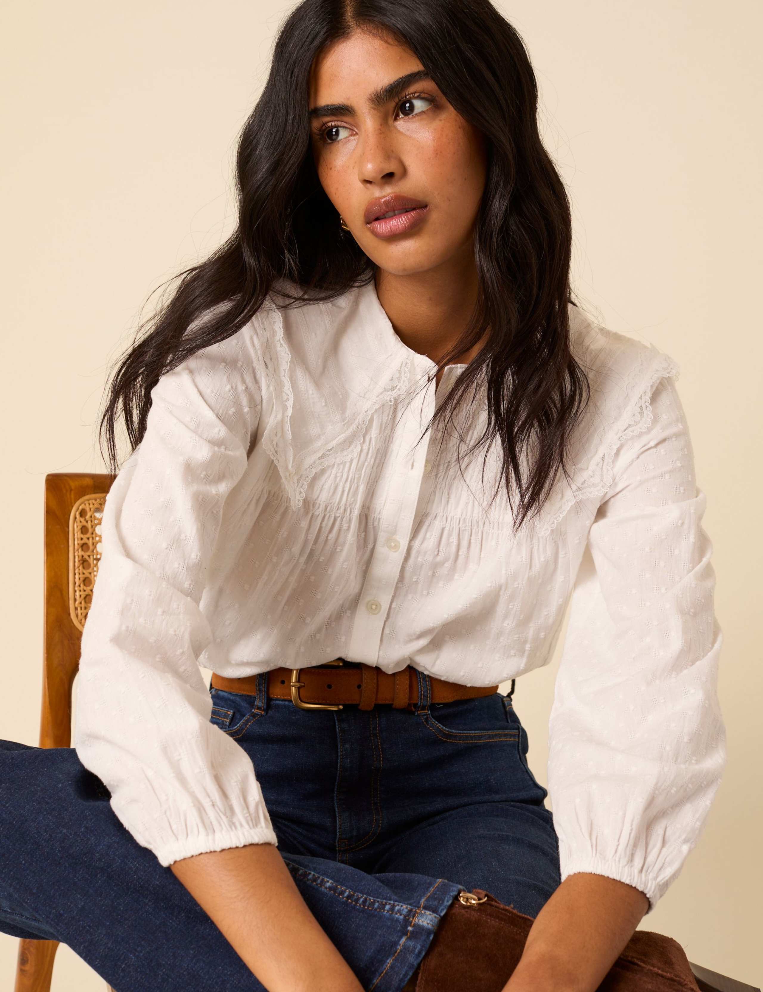 Pure Cotton Embroidered  Collared Blouse 2 of 4