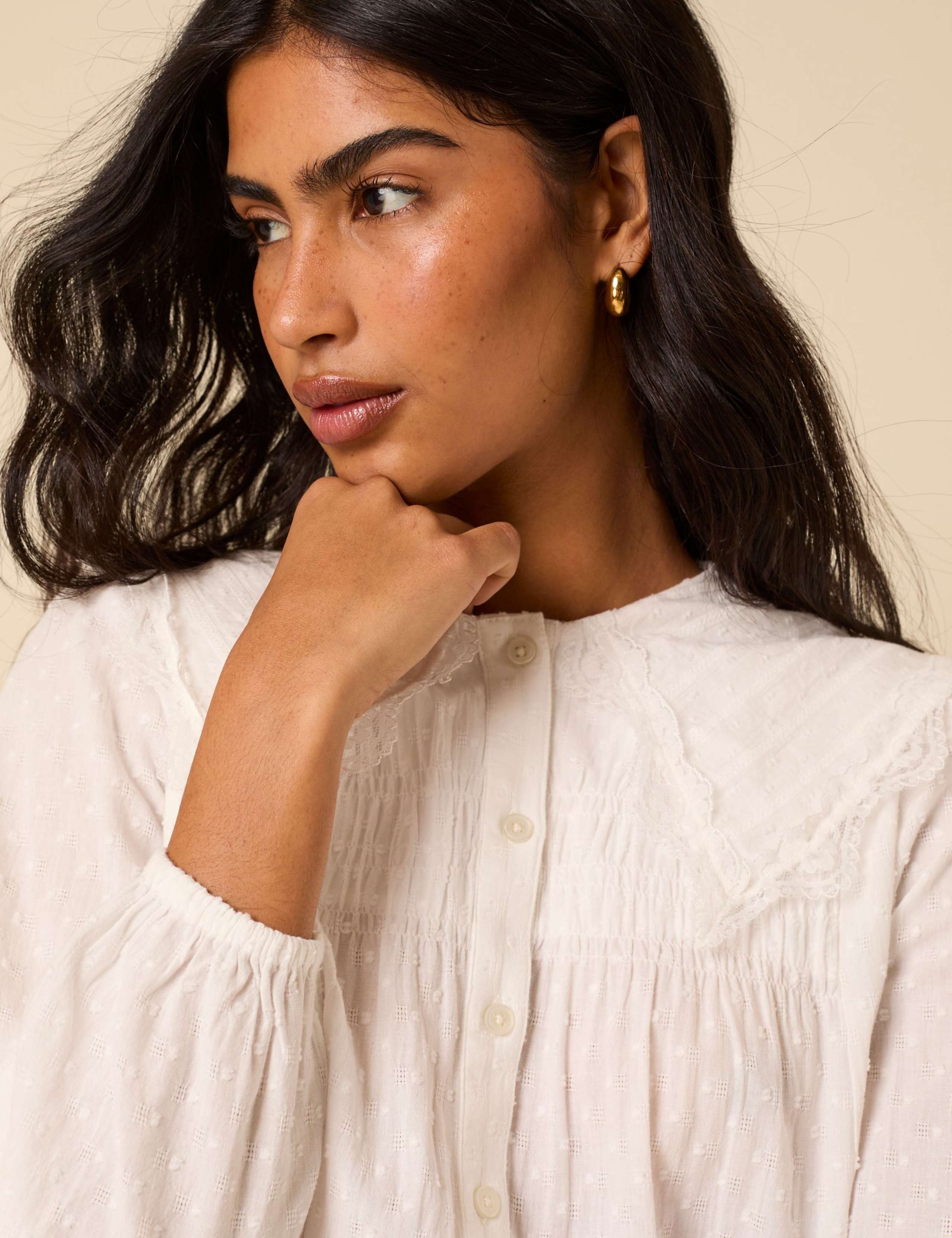 Pure Cotton Embroidered  Collared Blouse 3 of 4
