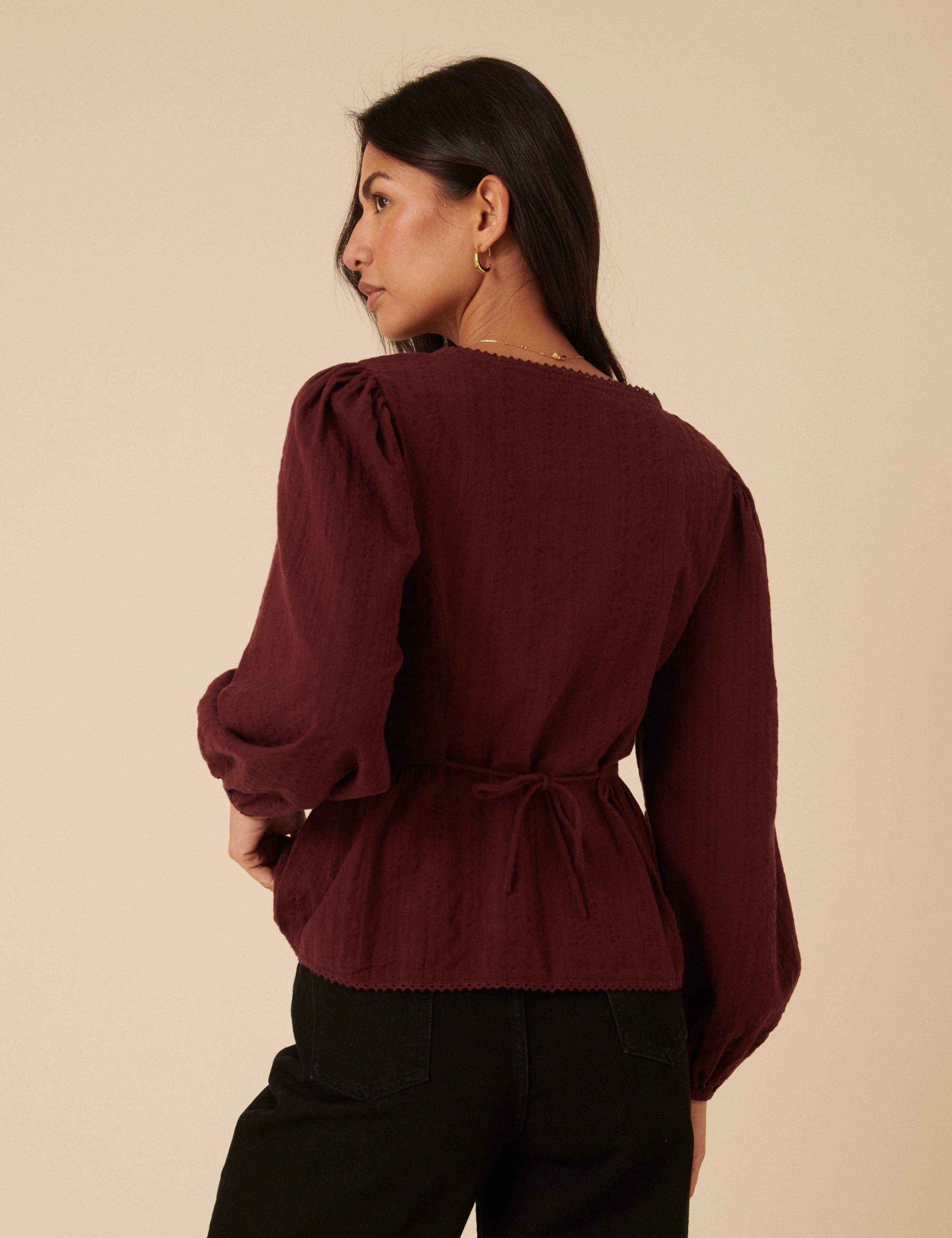Pure Cotton Scoop Neck Button Through Blouse 2 of 5