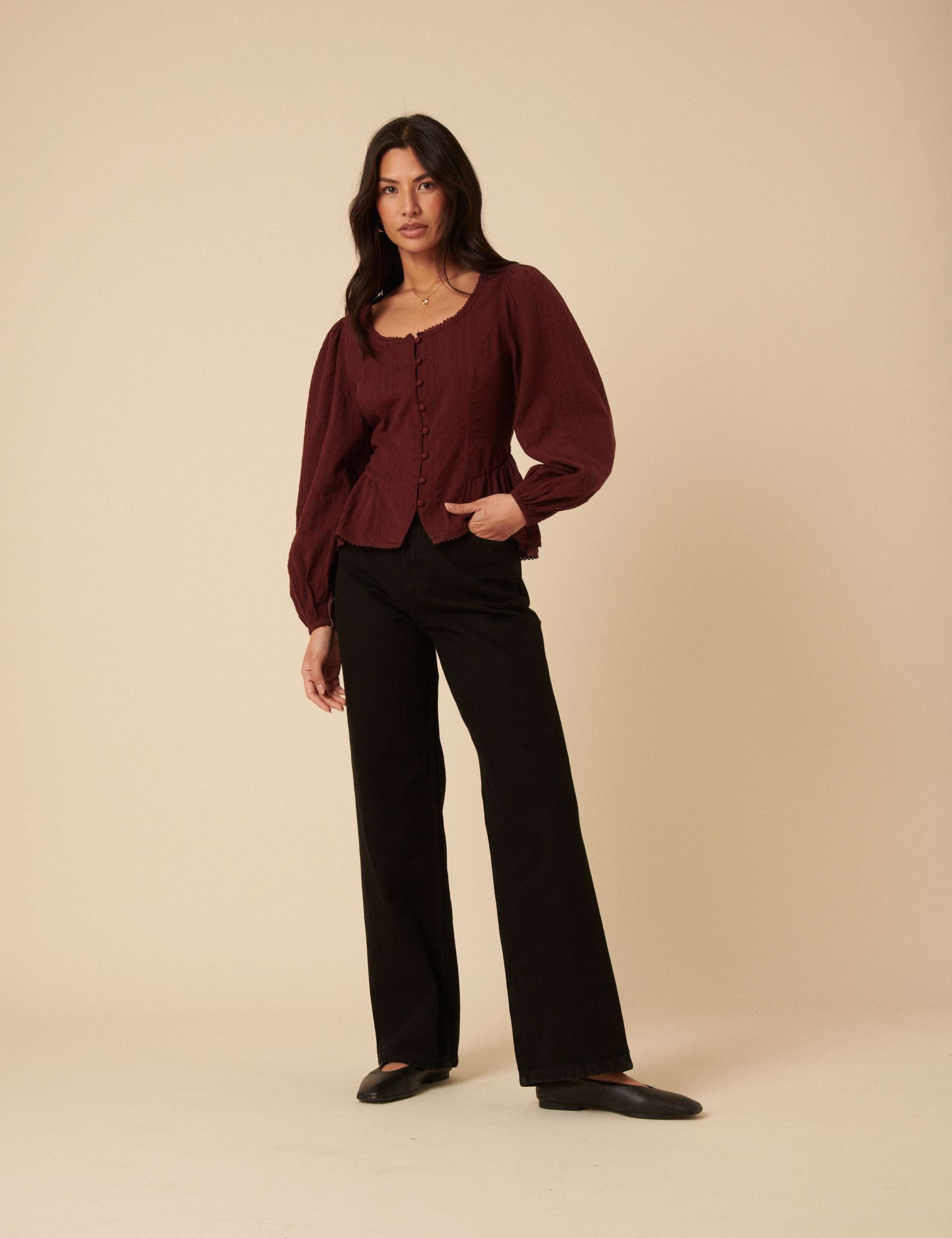 Pure Cotton Scoop Neck Button Through Blouse 3 of 5