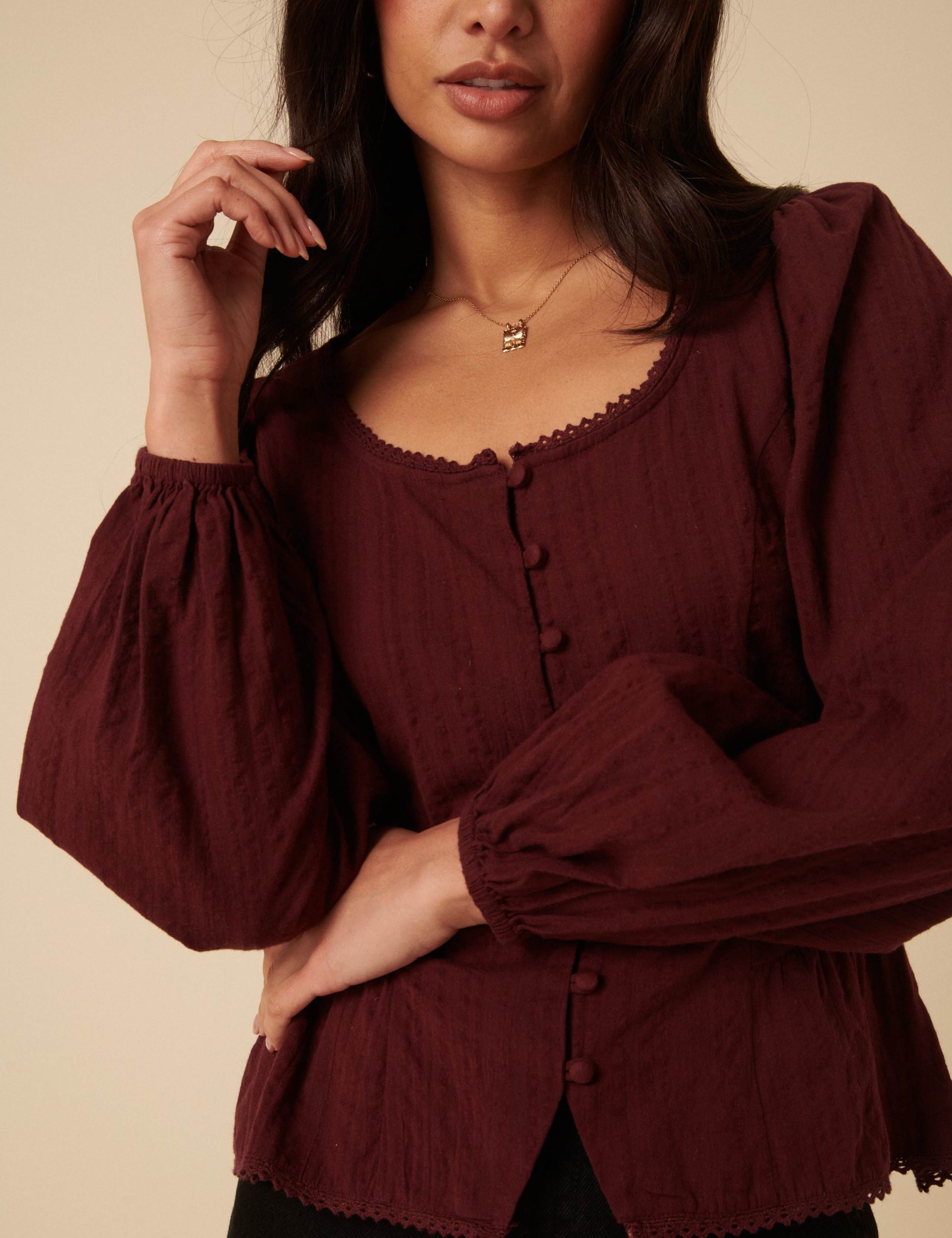 Pure Cotton Scoop Neck Button Through Blouse 4 of 5