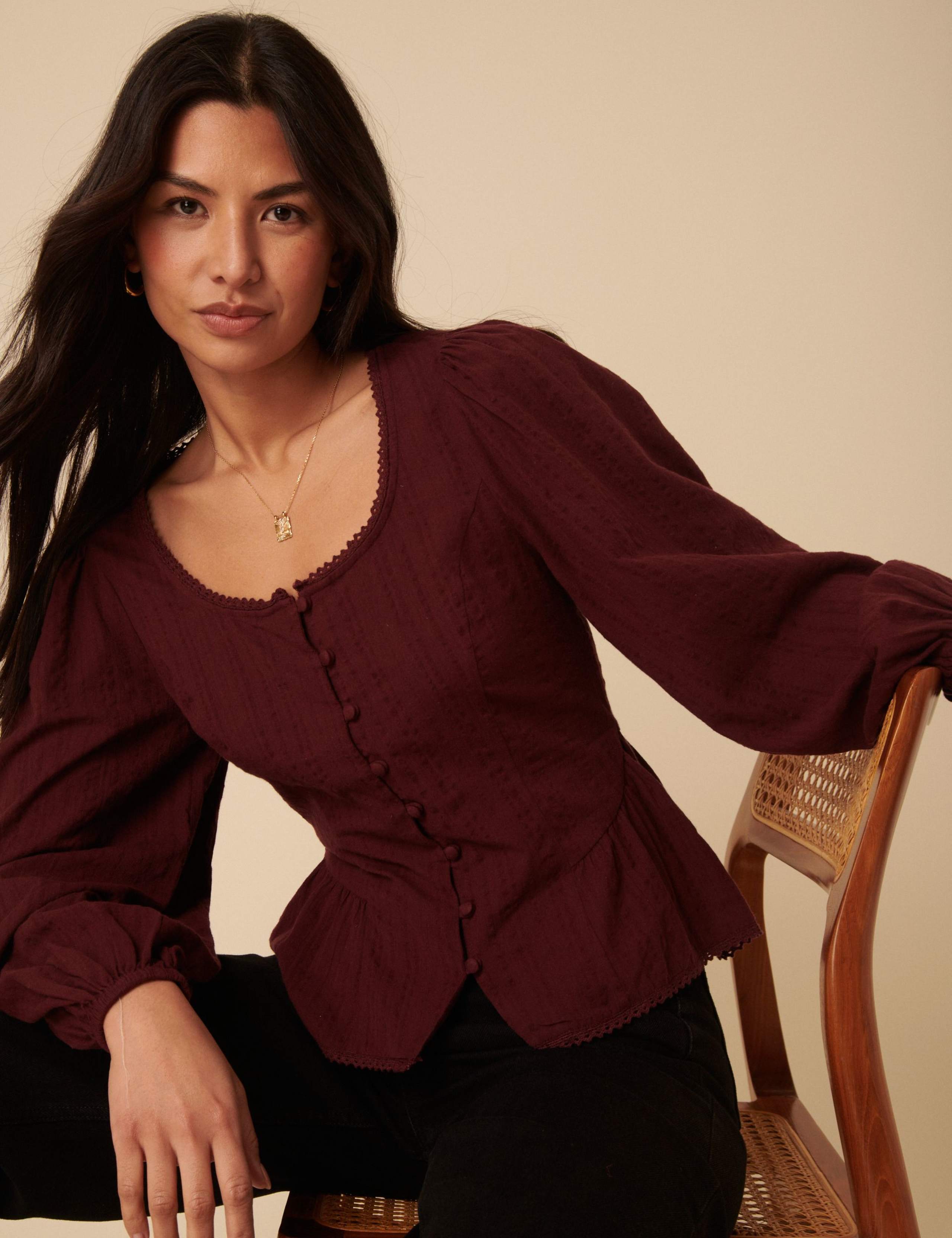 Pure Cotton Scoop Neck Button Through Blouse 5 of 5