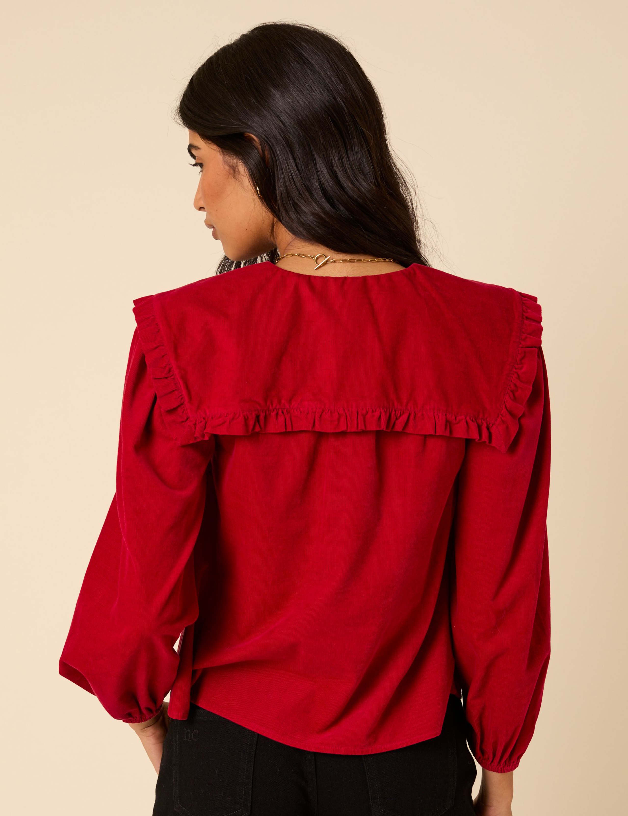 Pure Cotton Cord Embroidered Collared Blouse 2 of 5