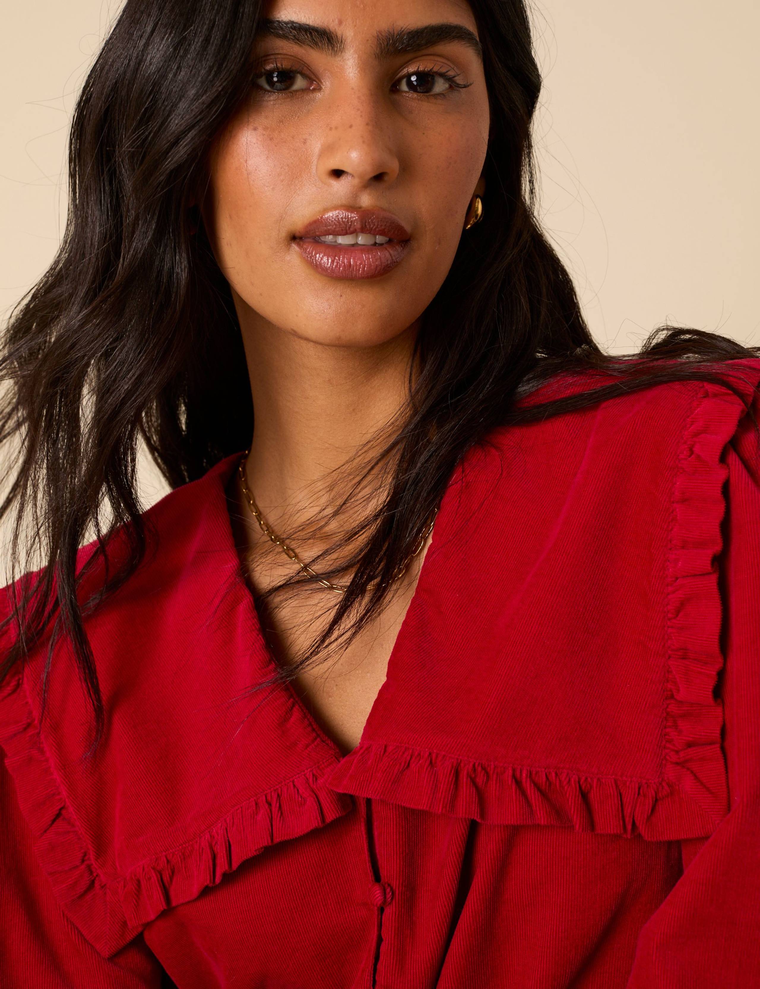 Pure Cotton Cord Embroidered Collared Blouse 4 of 5