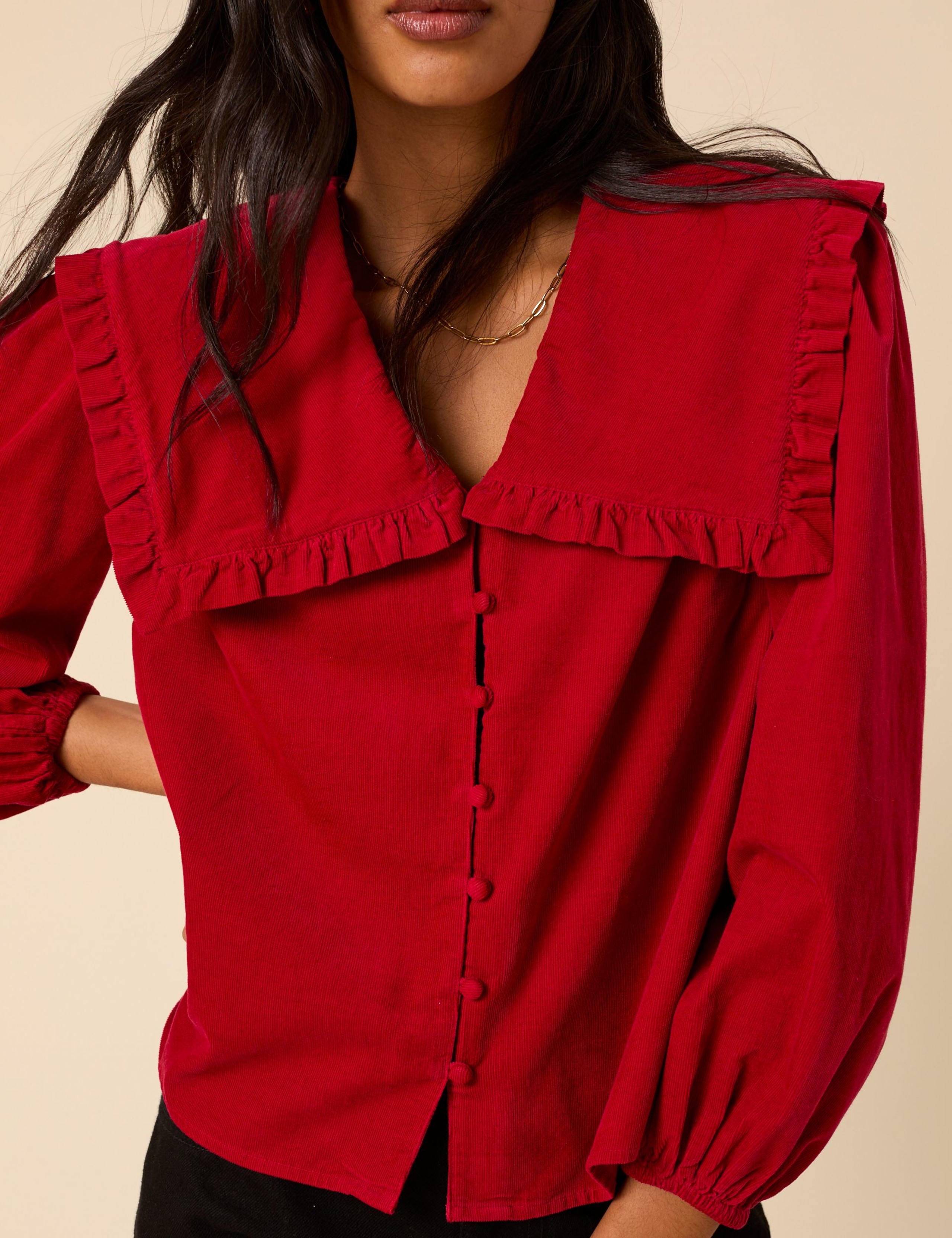 Pure Cotton Cord Embroidered Collared Blouse 5 of 5
