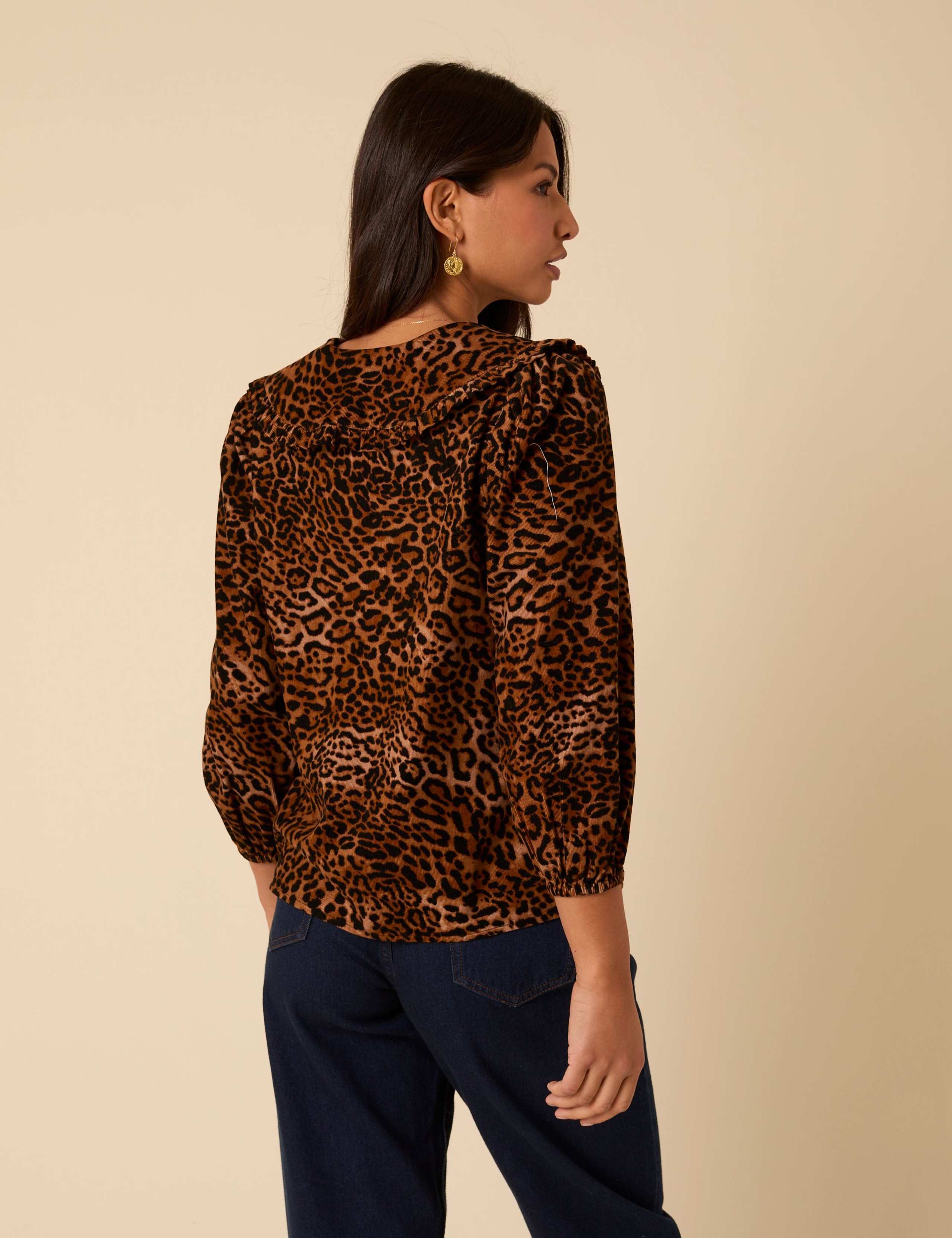 Cord Animal Collared Puff Sleeve Blouse 2 of 5