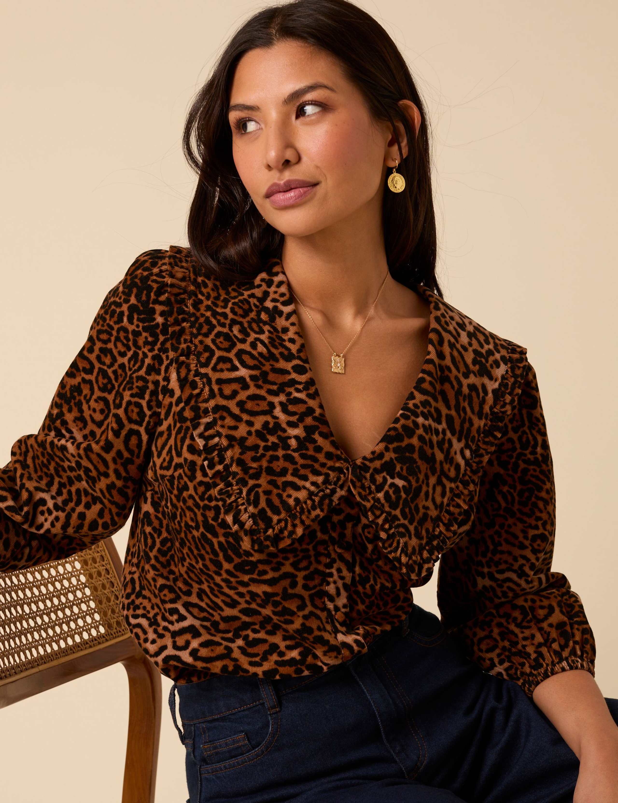 Cord Animal Collared Puff Sleeve Blouse 3 of 5