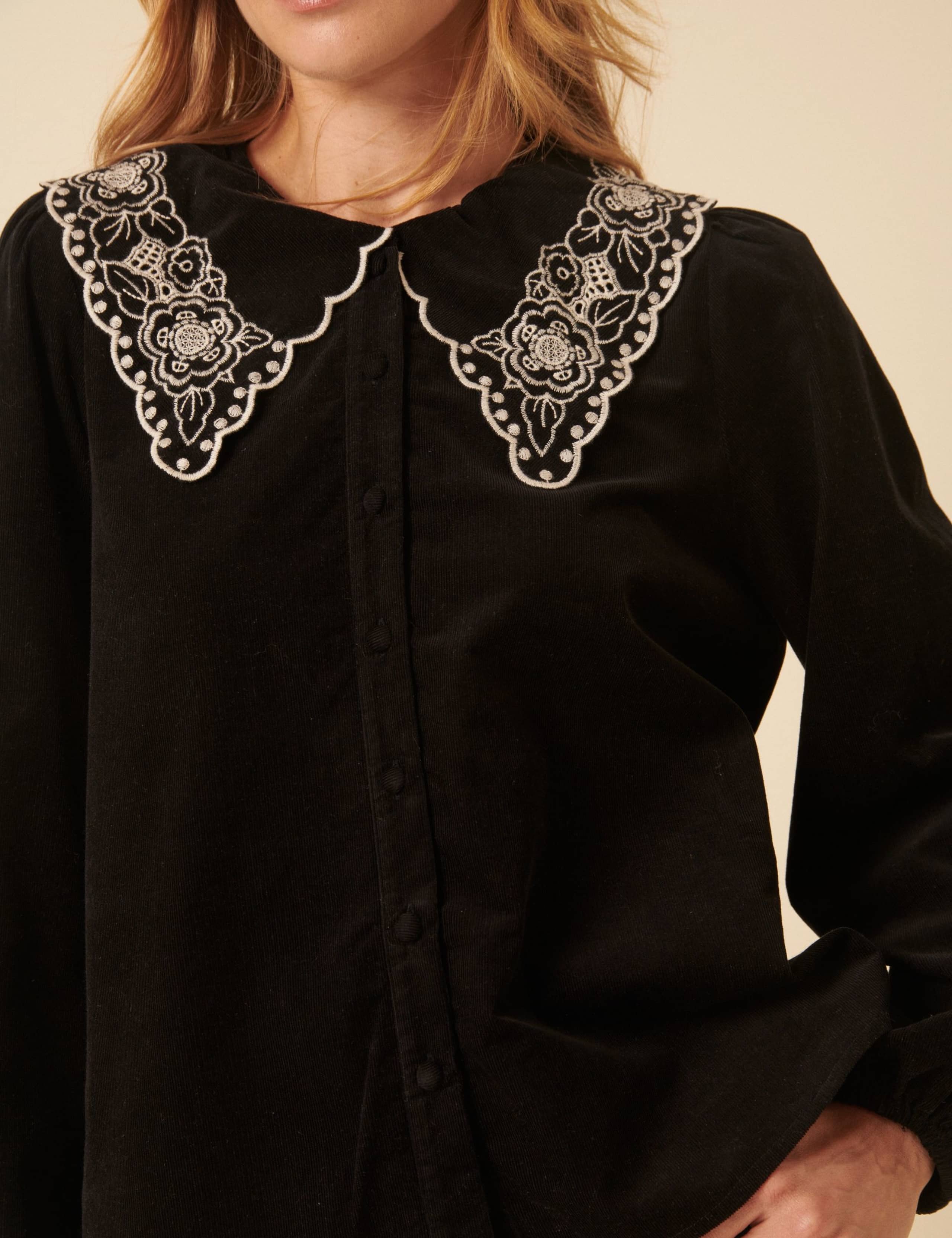 Pure Cotton Broderie Detail Collared Blouse 3 of 5