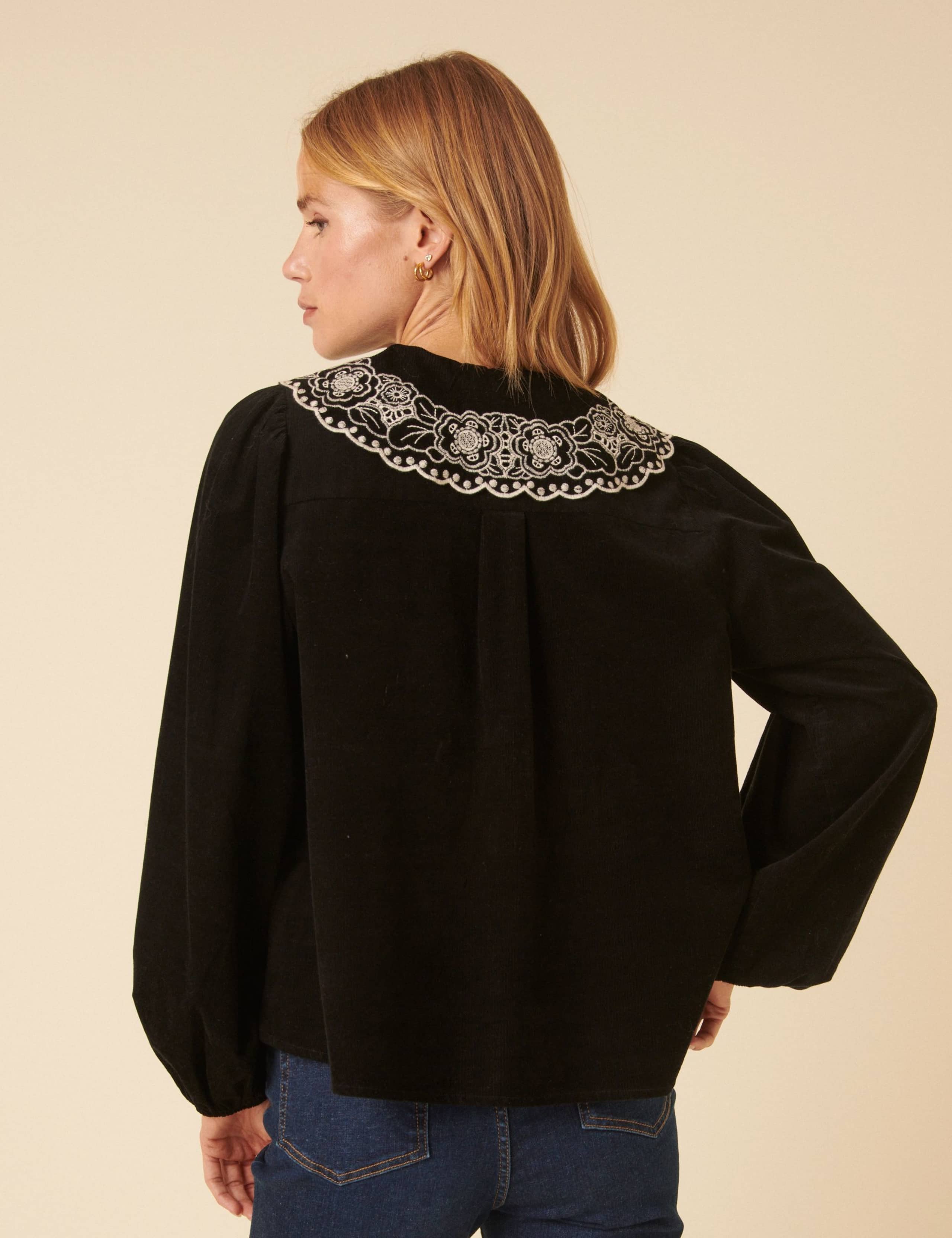 Pure Cotton Broderie Detail Collared Blouse 5 of 5