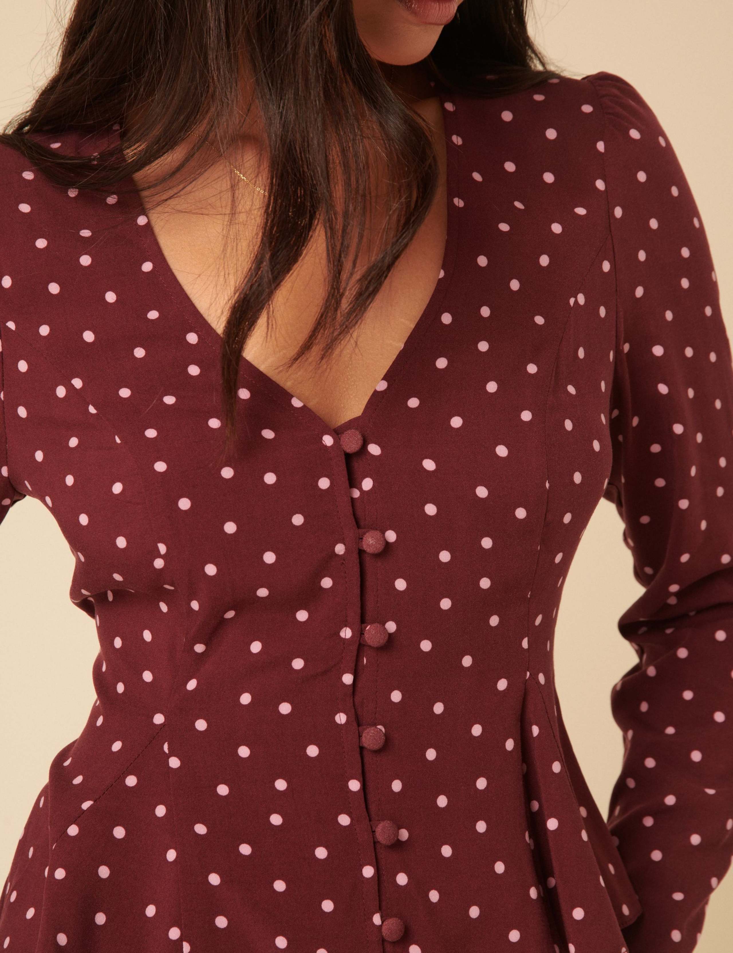 Polka Dot V-Neck Blouse 3 of 5