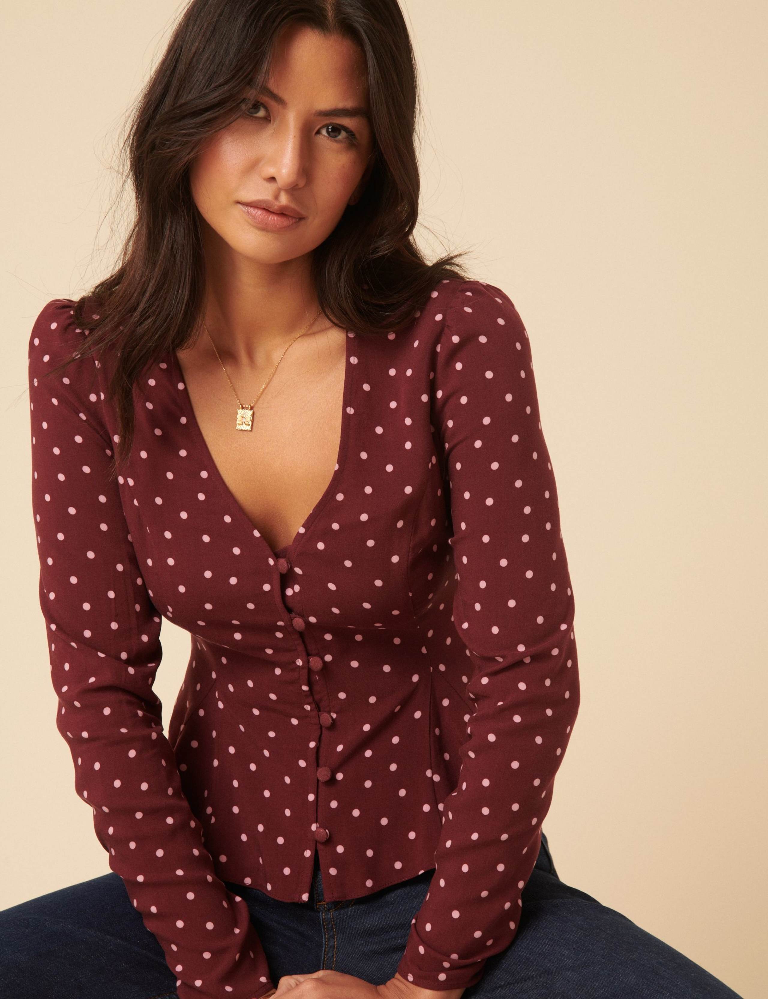 Polka Dot V-Neck Blouse 4 of 5