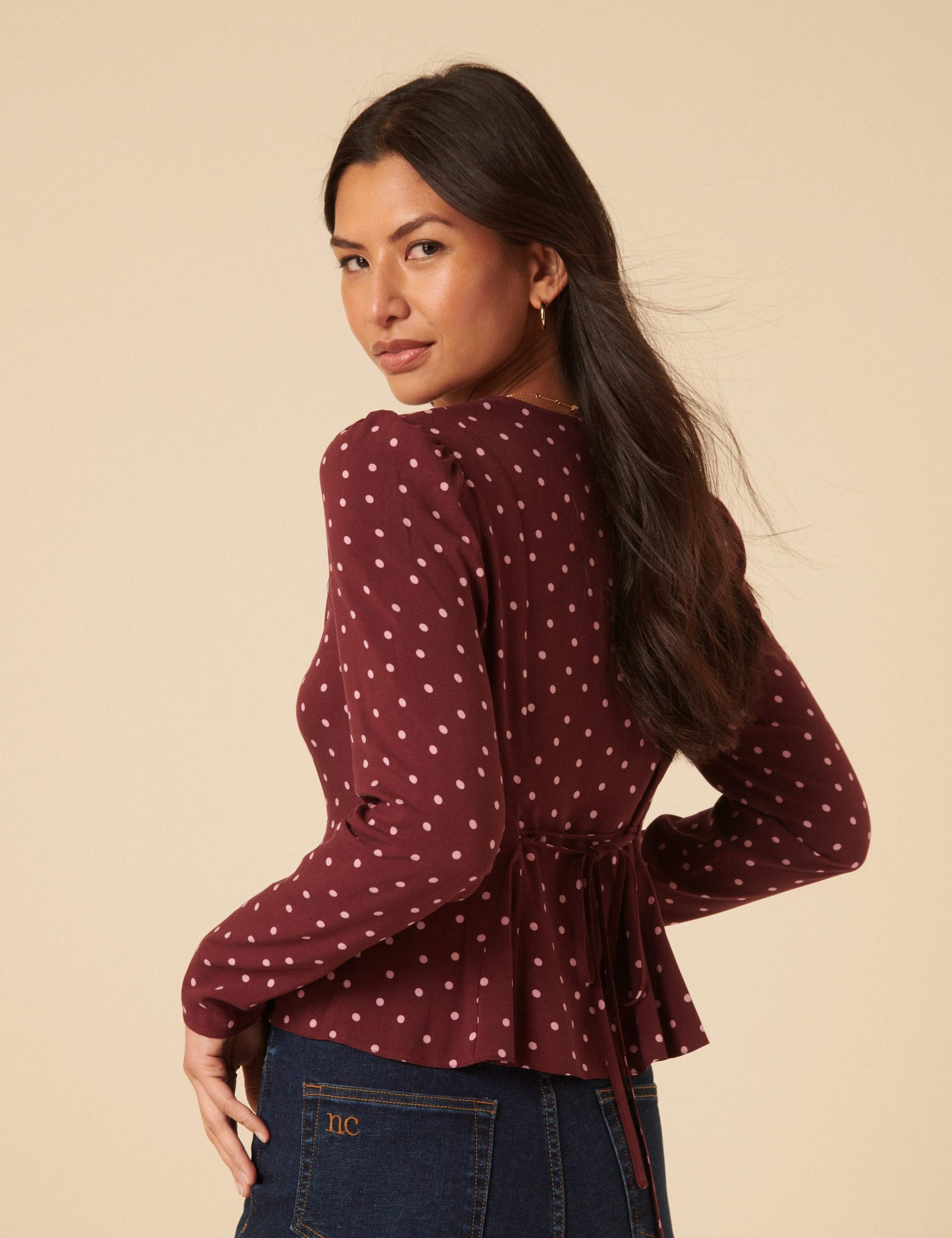 Polka Dot V-Neck Blouse 5 of 5