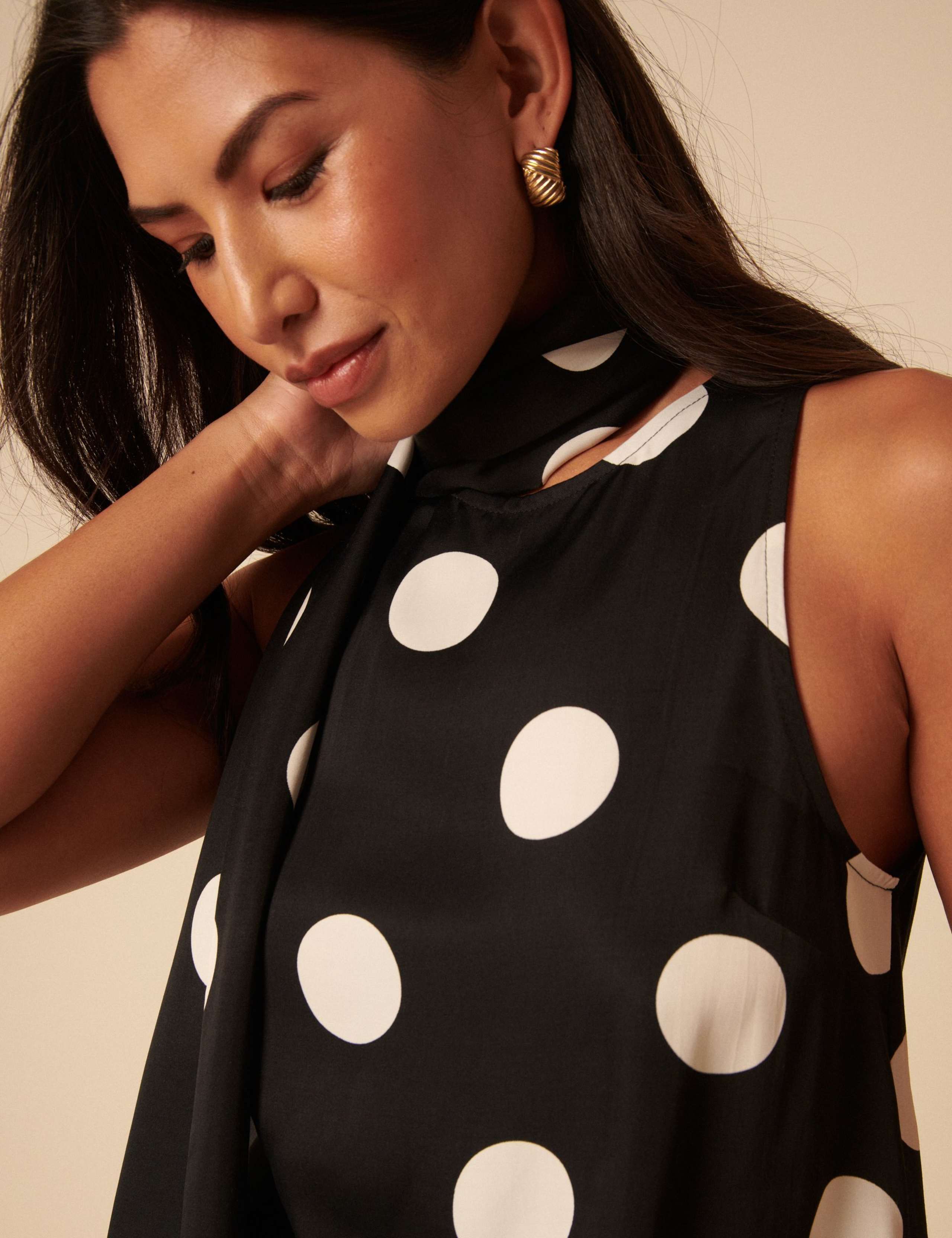 Polka Dot Scarf Detail Tank Top 2 of 5