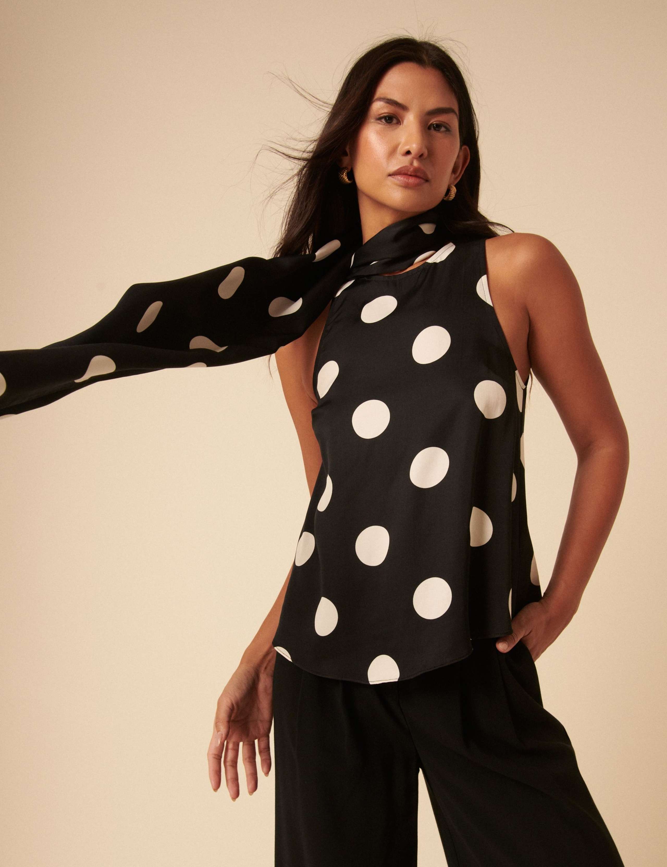 Polka Dot Scarf Detail Tank Top 4 of 5
