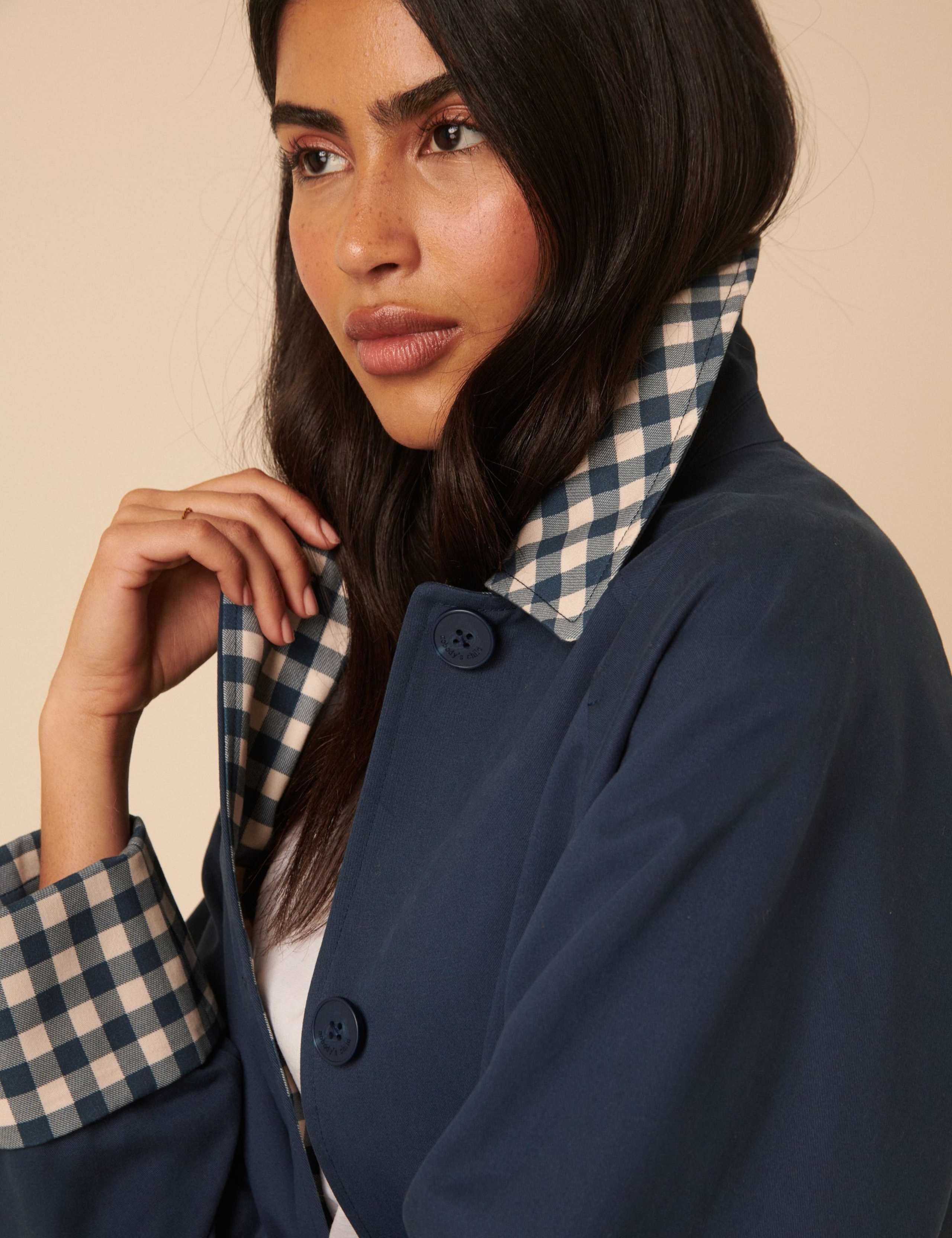 Pure Cotton Checked Trim Car Coat 2 of 5