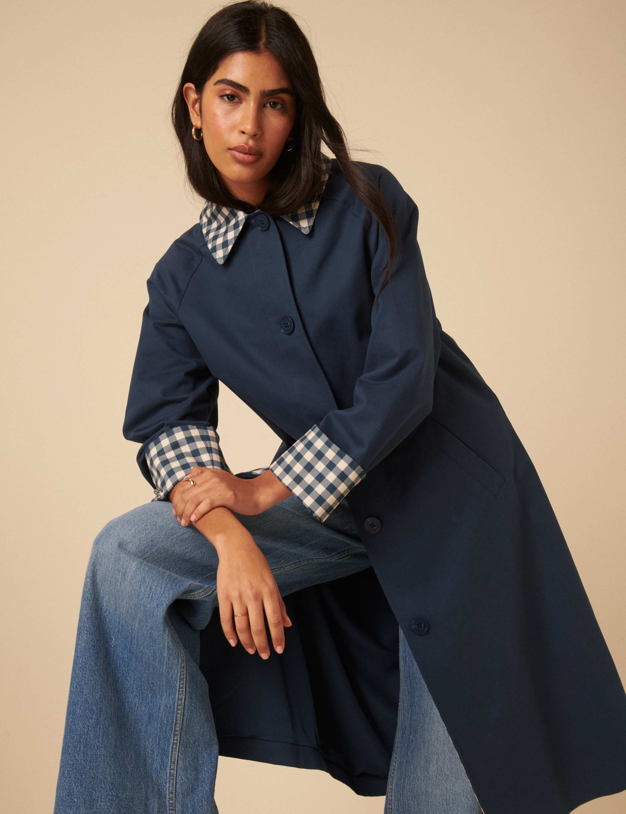 Pure Cotton Checked Trim Car Coat 3 of 5