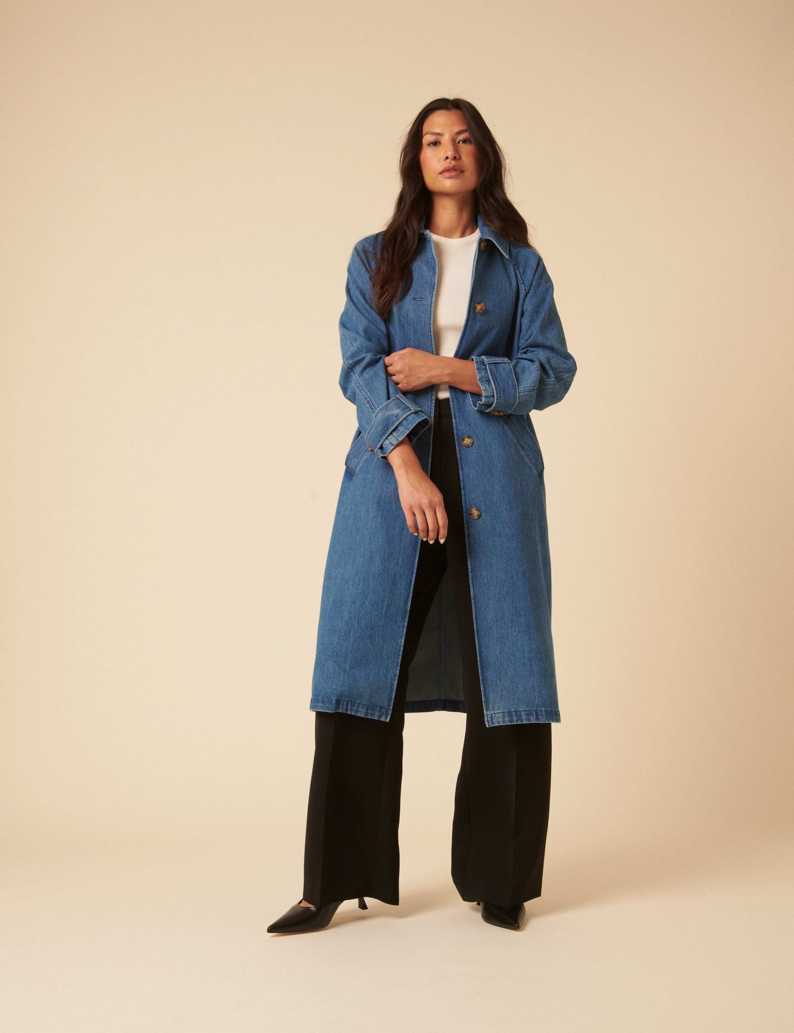 Denim Longline Trench Coat 4 of 5
