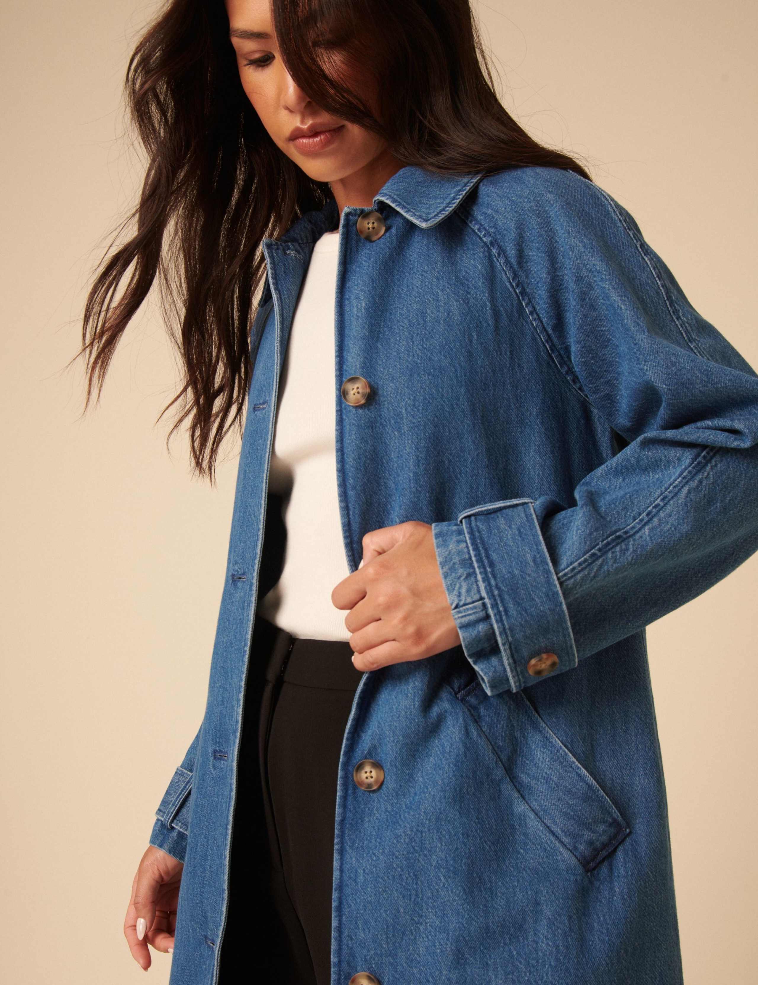 Denim Collared Longline Trench Coat 5 of 5