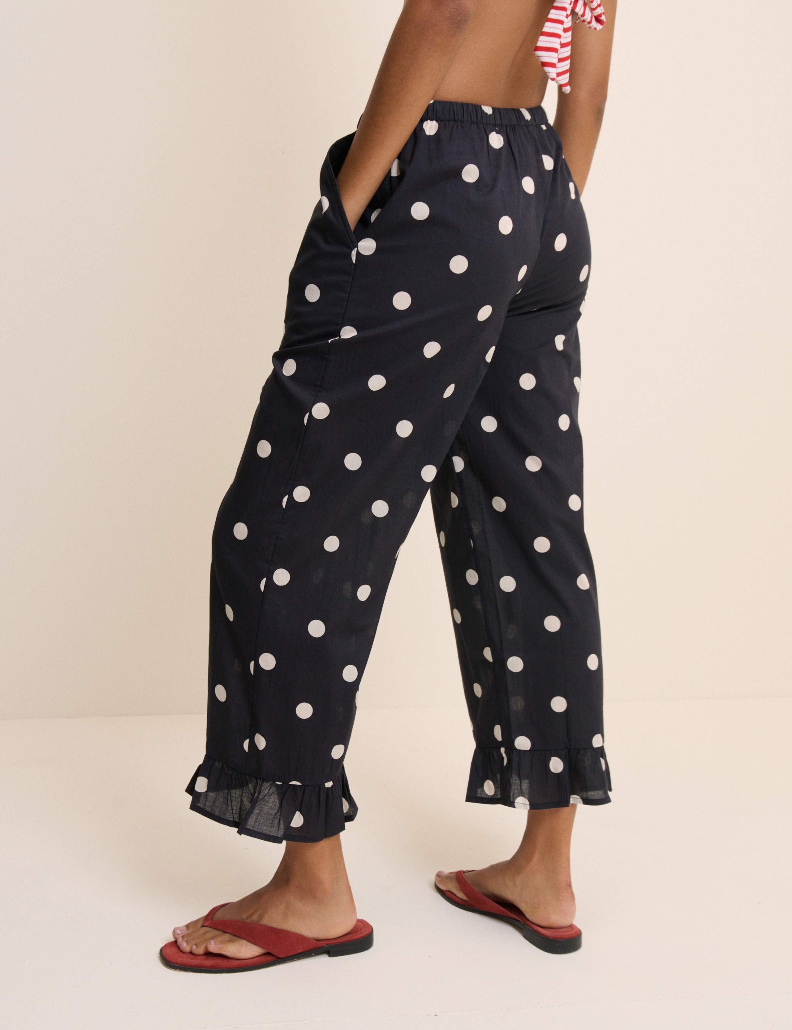 Pure Cotton Polka Dot Frill Beach Trousers 2 of 5