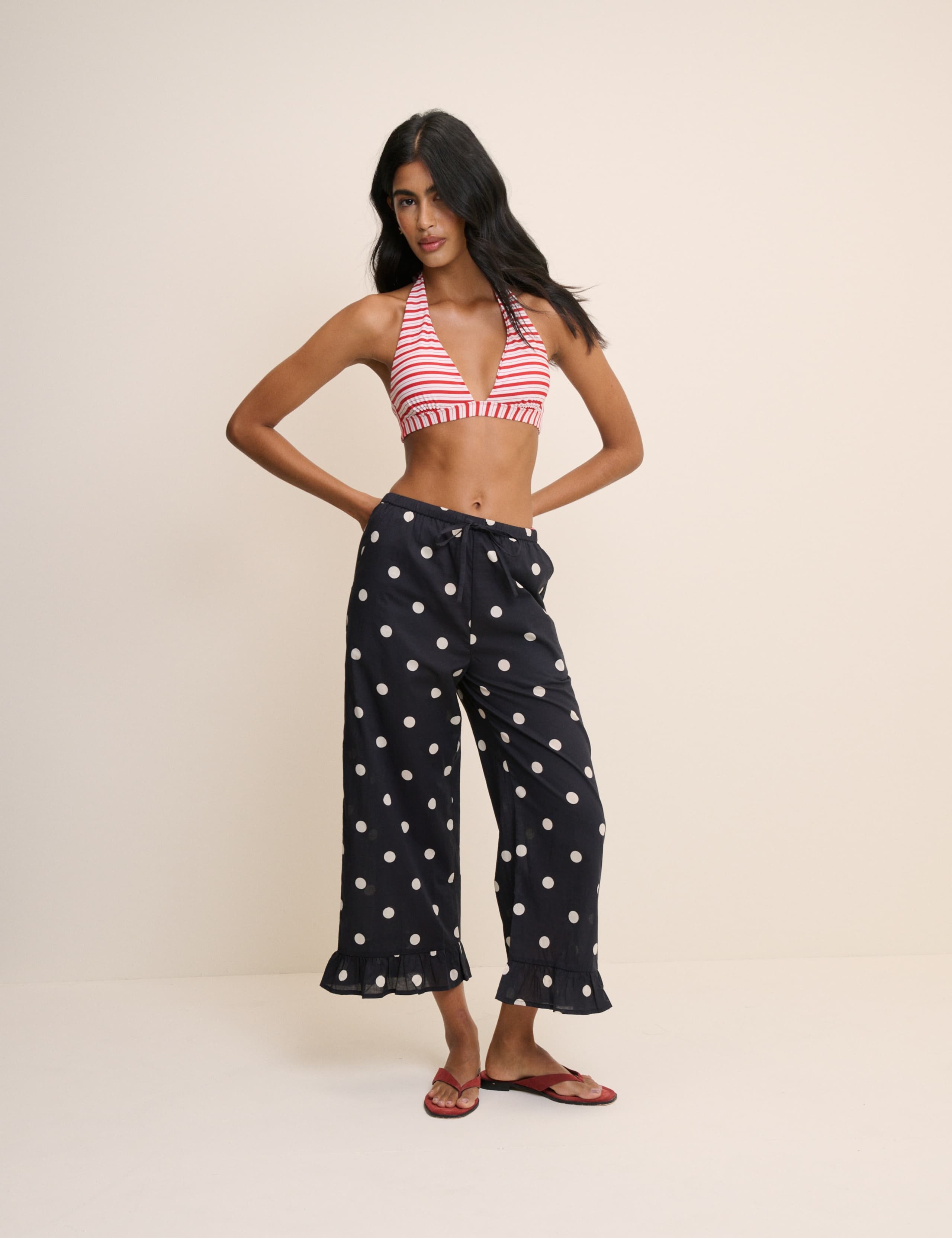 Pure Cotton Polka Dot Frill Beach Trousers 3 of 5