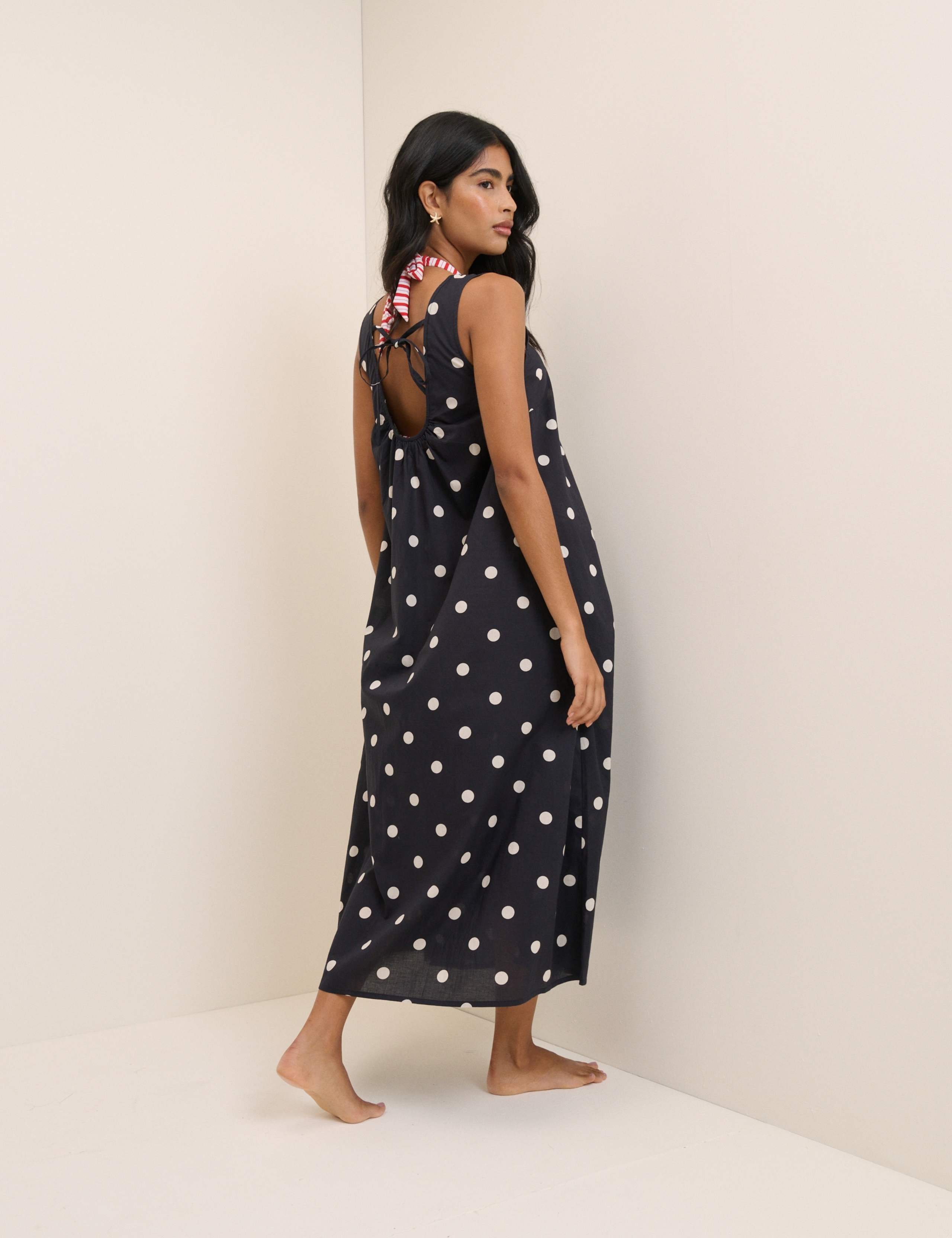 Pure Cotton Polka Dot Scoop Neck Midi Dress 2 of 5