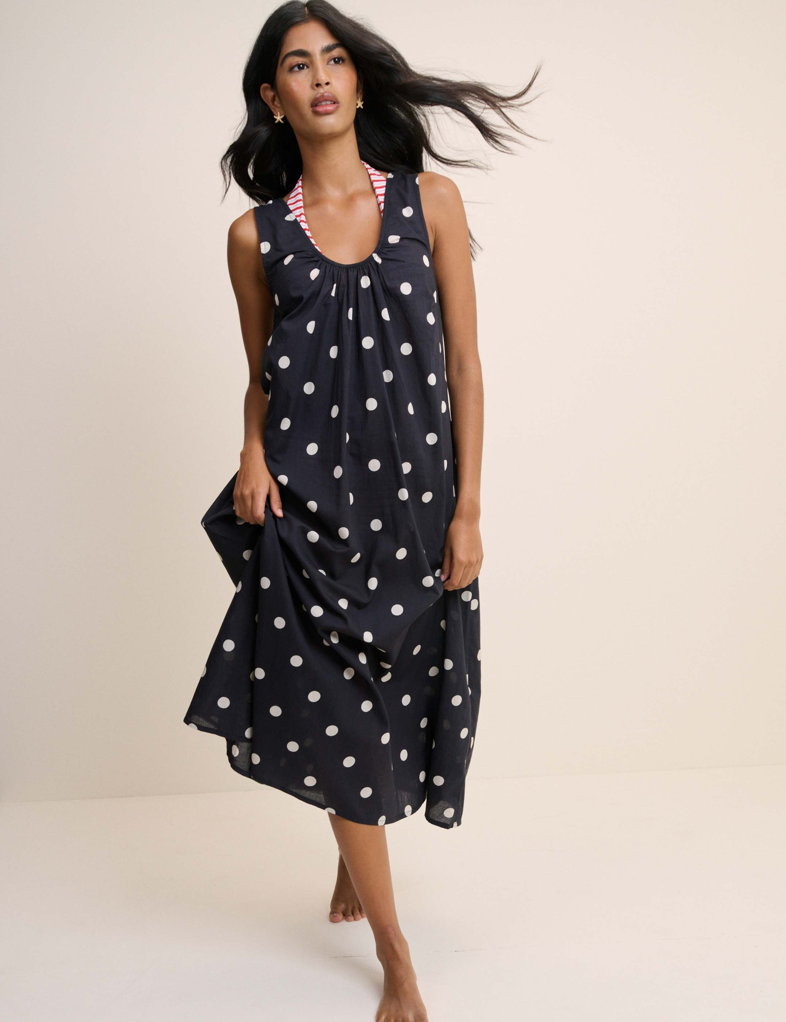Pure Cotton Polka Dot Scoop Neck Midi Dress 3 of 5