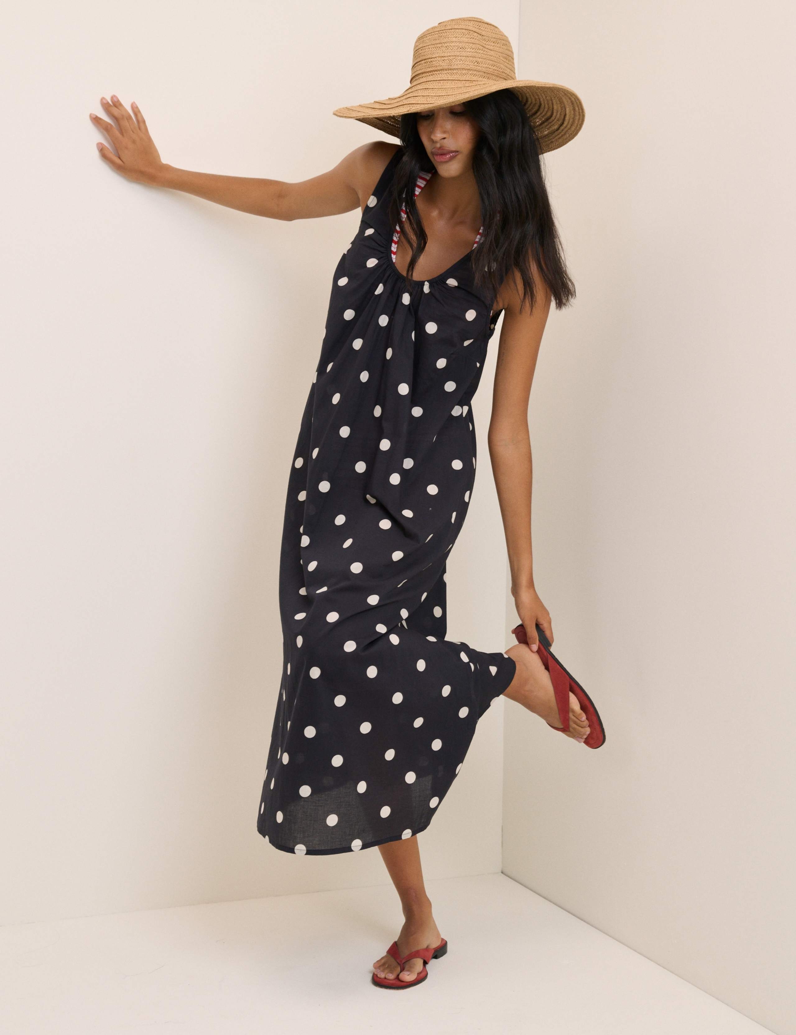 Pure Cotton Polka Dot Scoop Neck Midi Dress 4 of 5