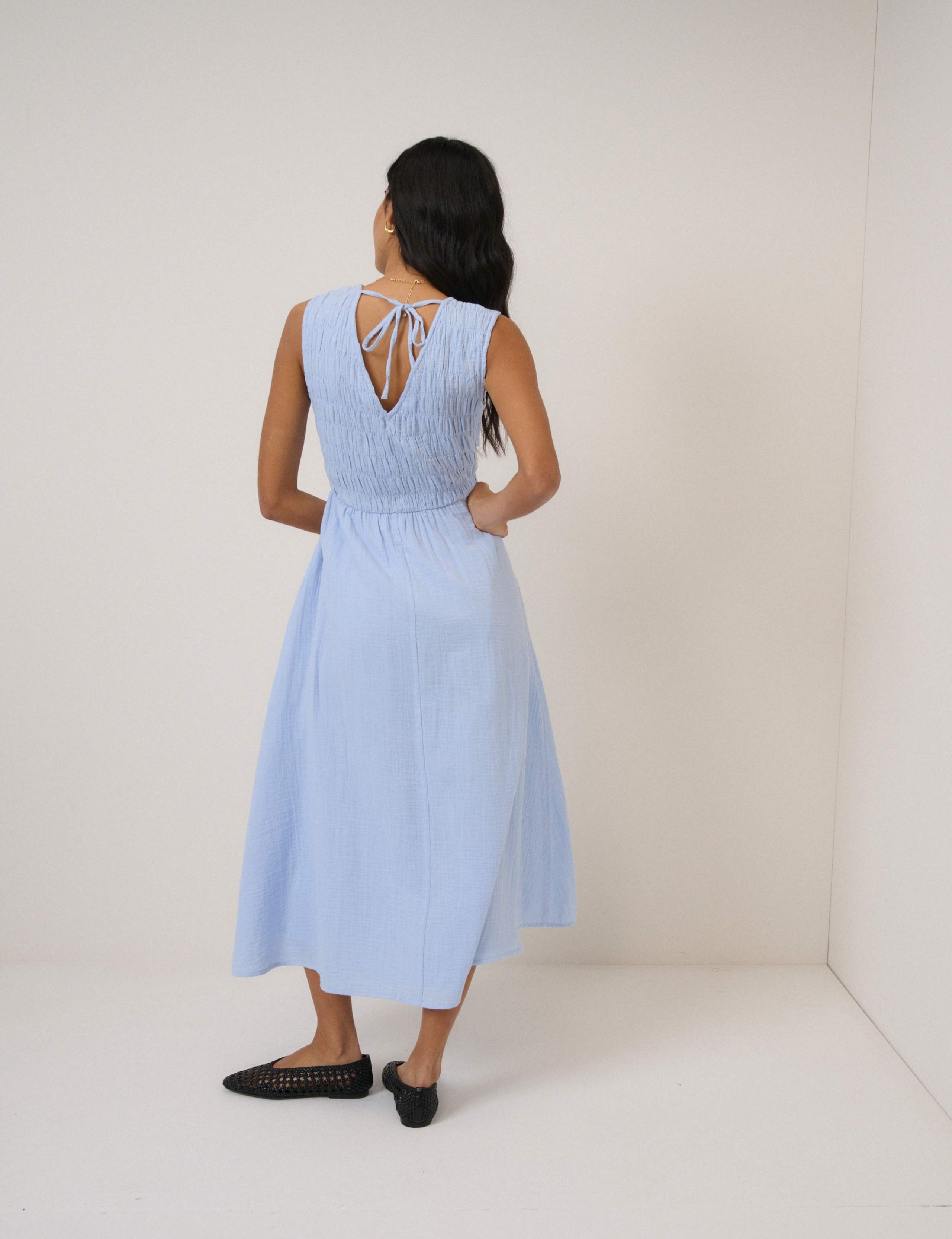 Pure Cotton V-Neck Midaxi Waisted Dress 2 of 5