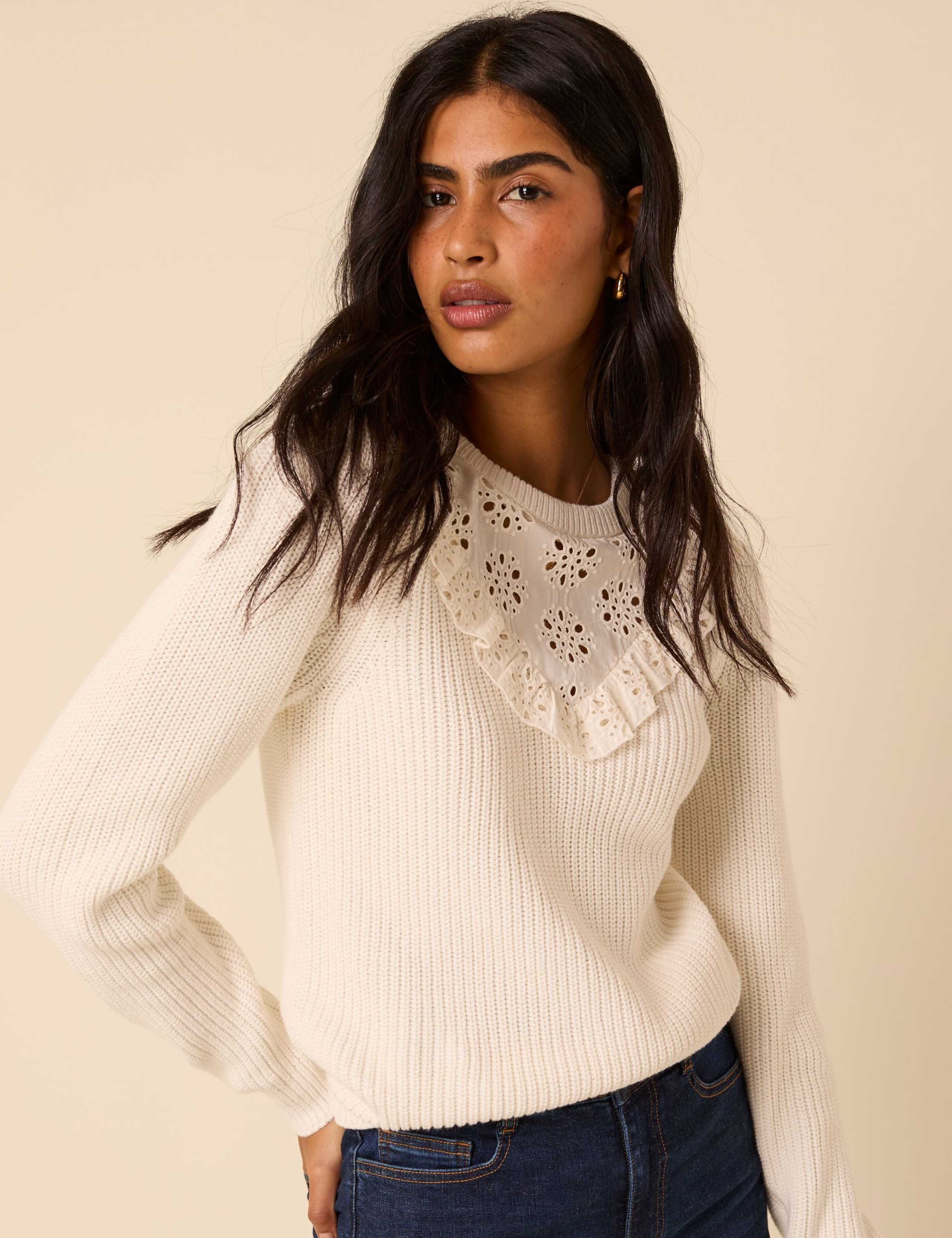 Pure Cotton Ribbed Broderie Jumper 4 of 5