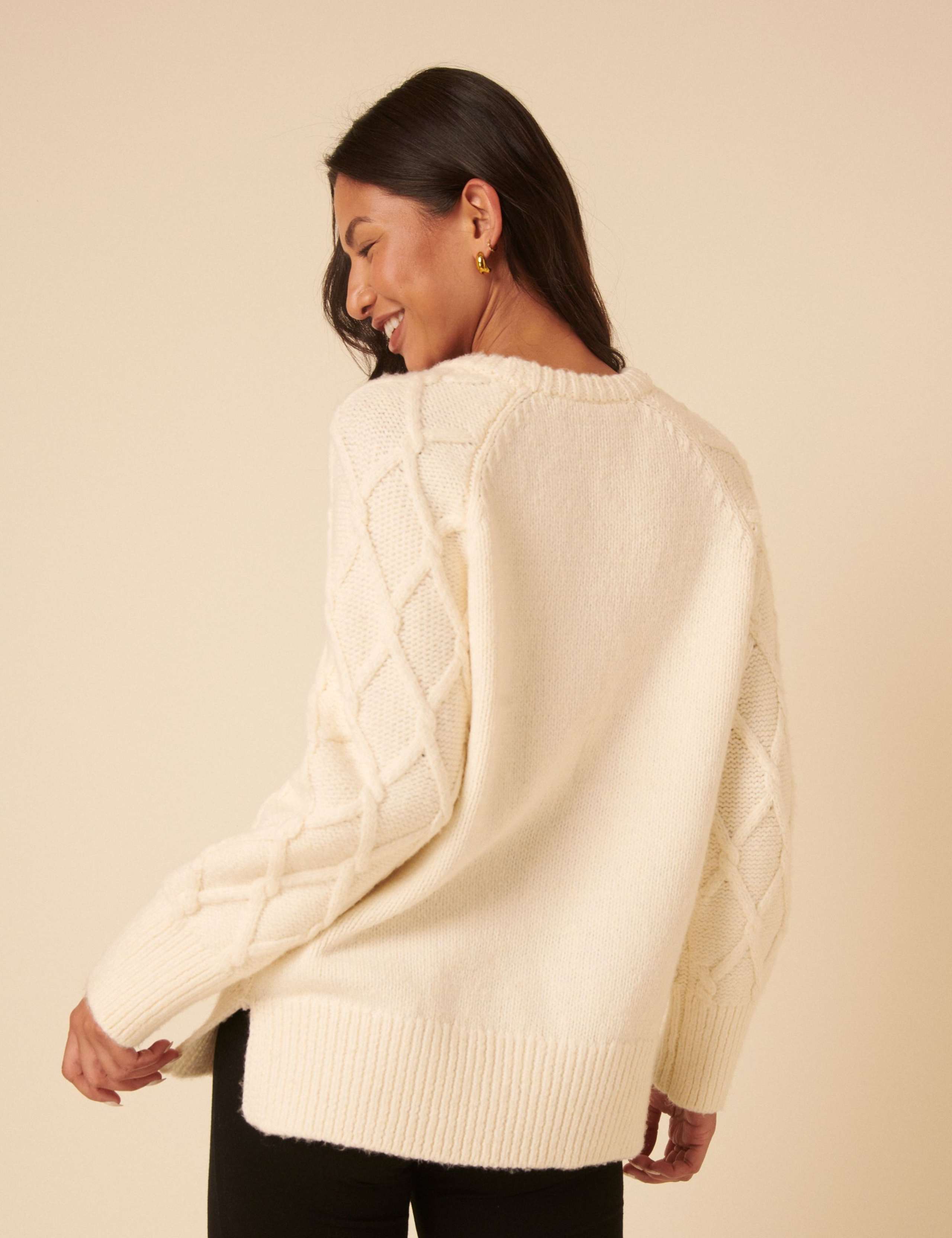 Cable Knit Crew Neck Oversized Jumper 2 of 5