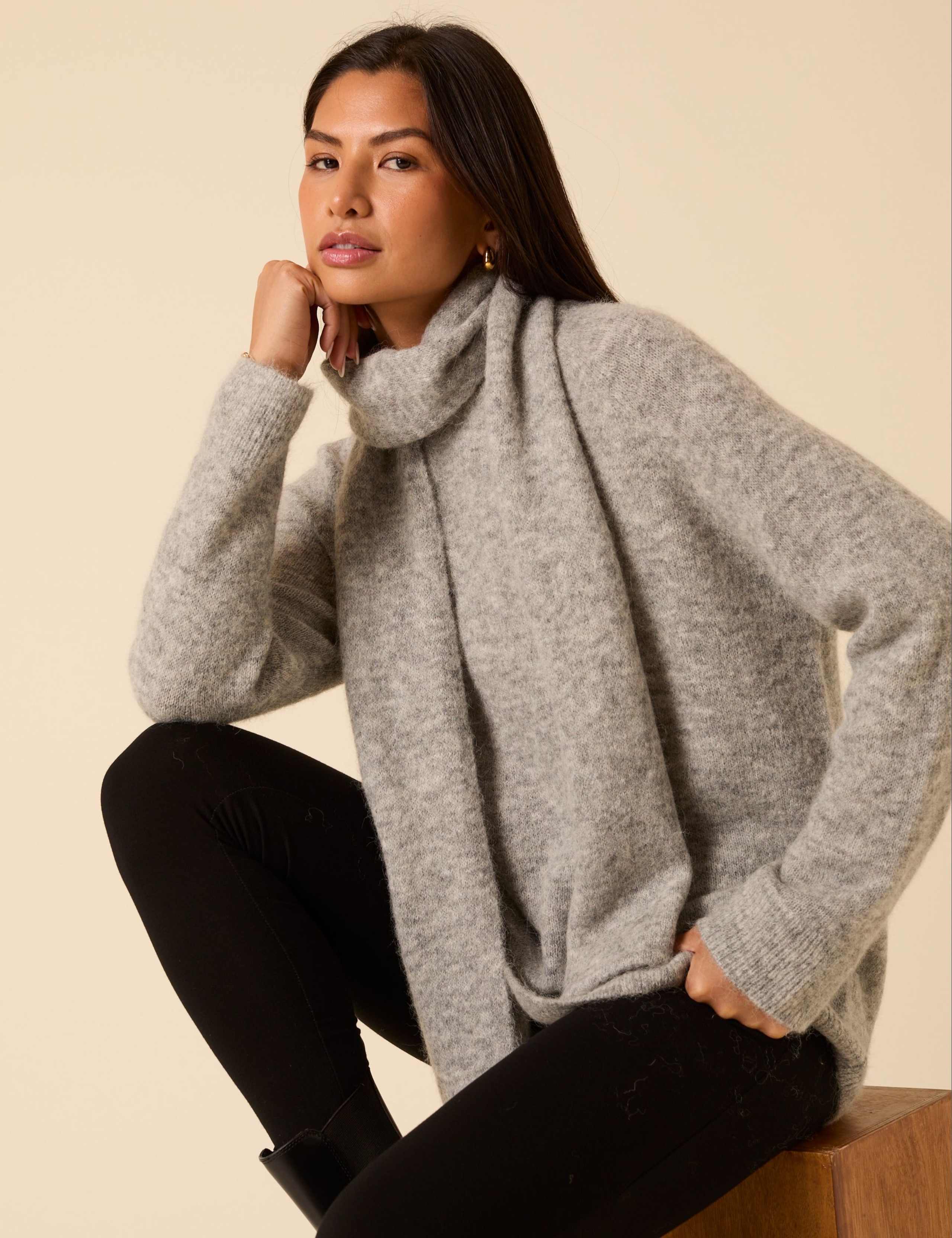 Wool Blend Oversized Scarf Jumper with Alpaca 2 of 6