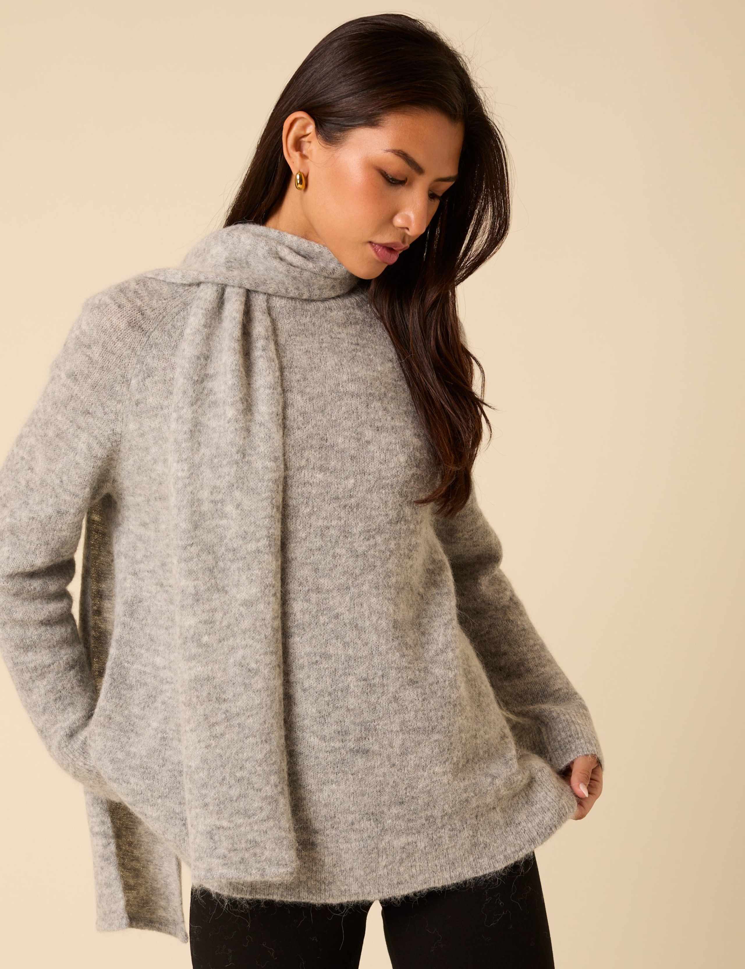 Wool Blend Oversized Scarf Jumper with Alpaca 3 of 6