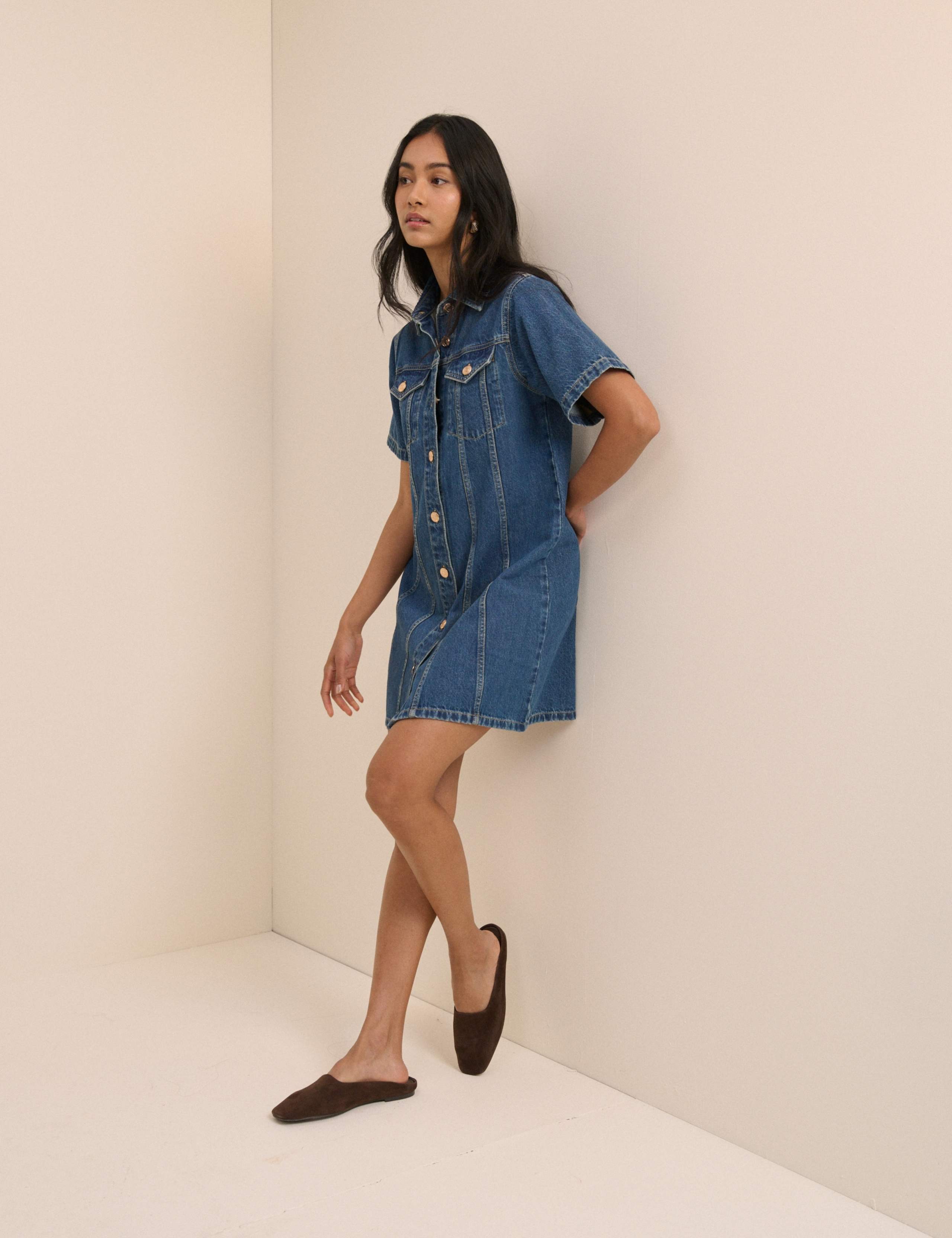 Denim Mini Shirt Dress 3 of 5