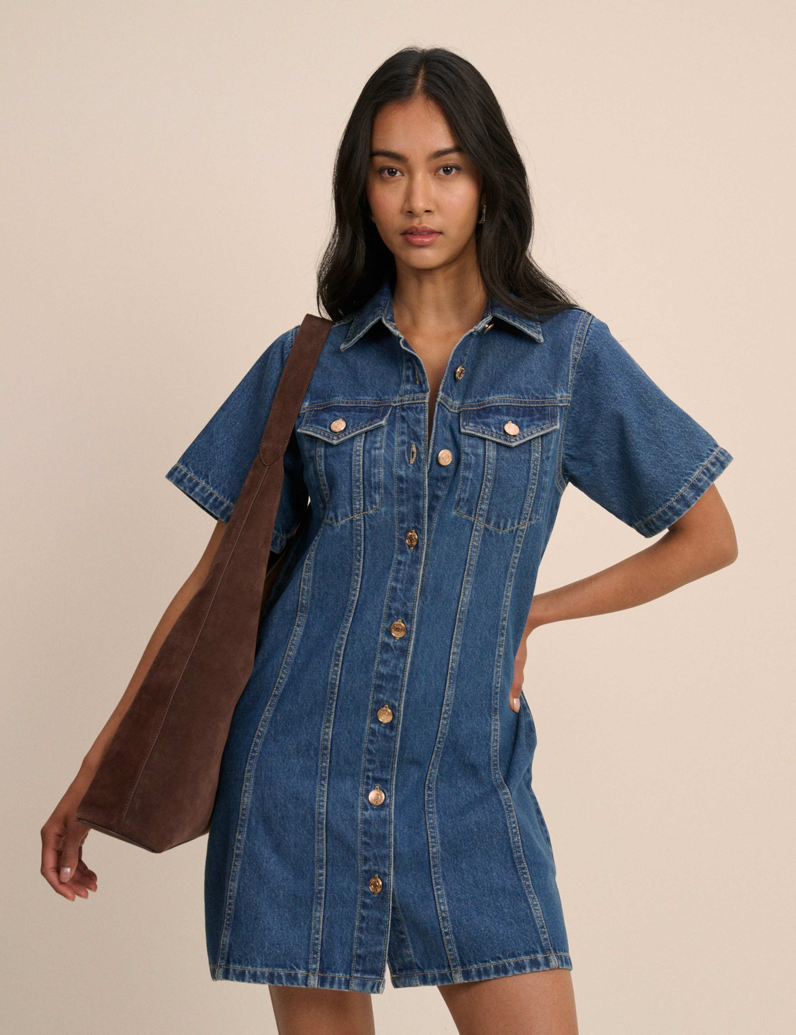Denim Mini Shirt Dress 4 of 5
