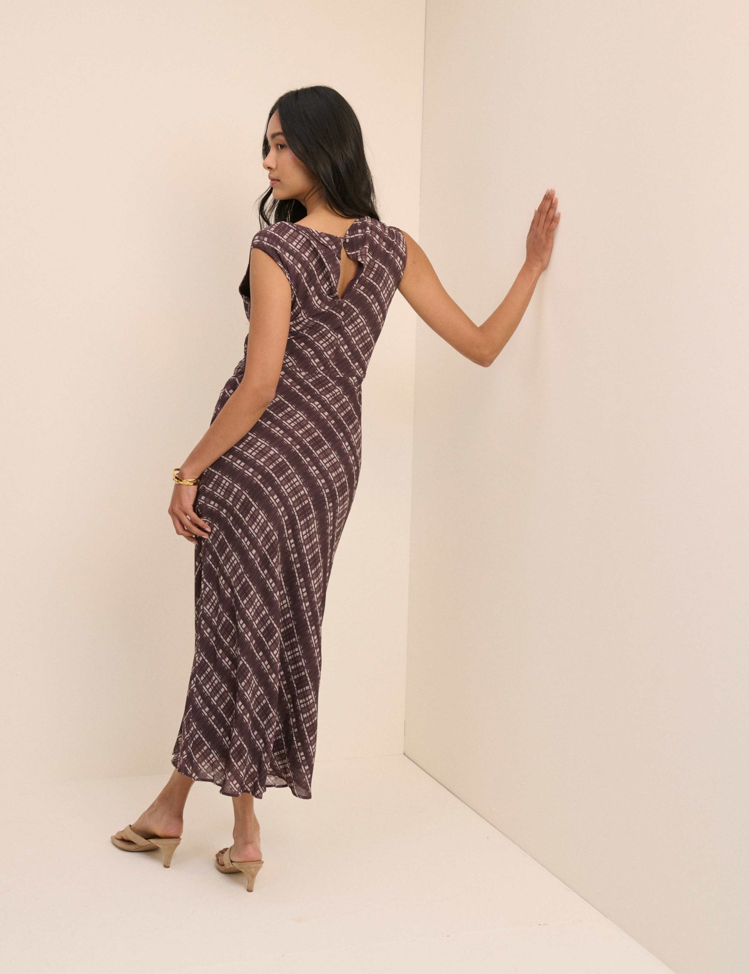 Printed Slash Neck Midi Column Dress 2 of 5