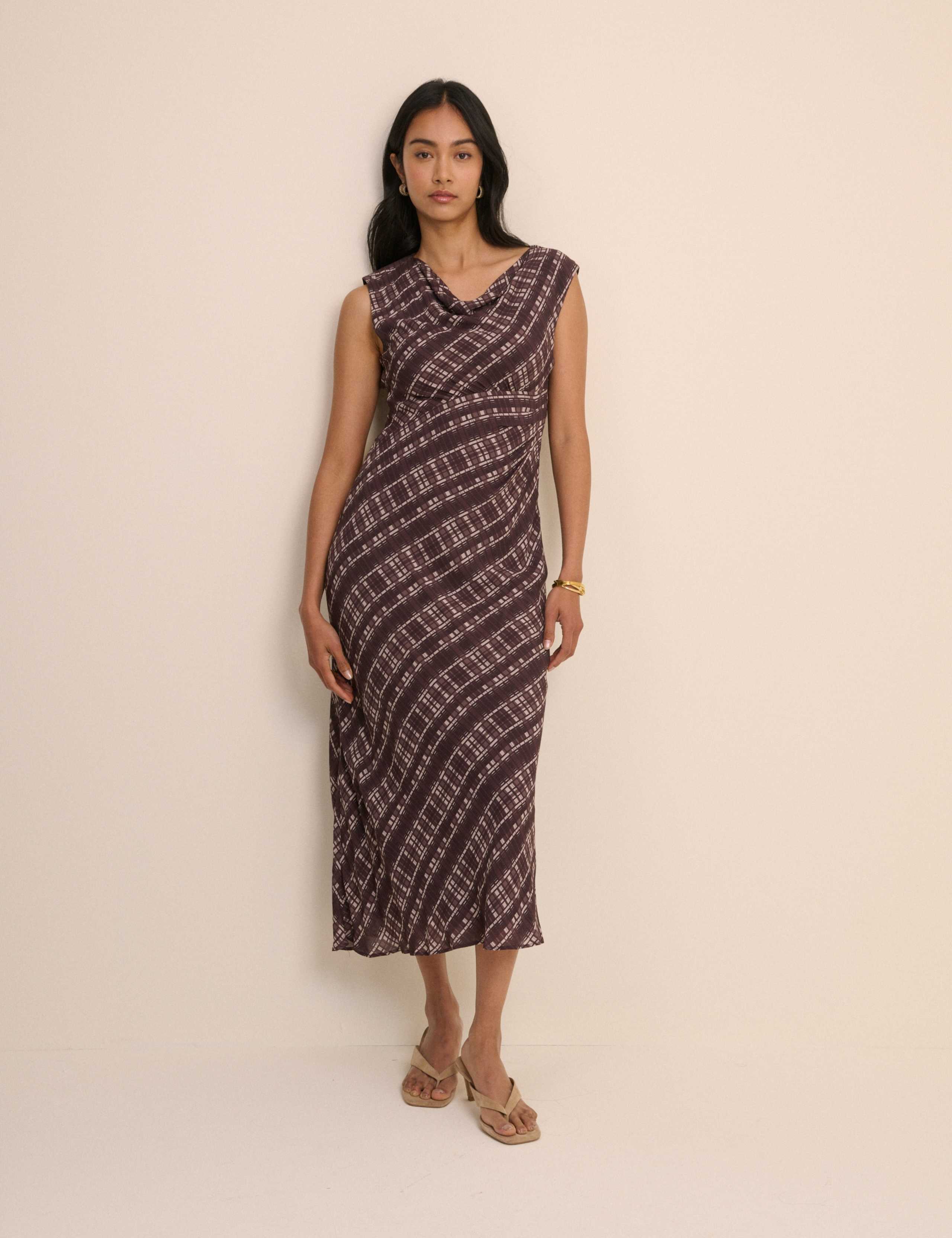 Printed Slash Neck Midi Column Dress 3 of 5