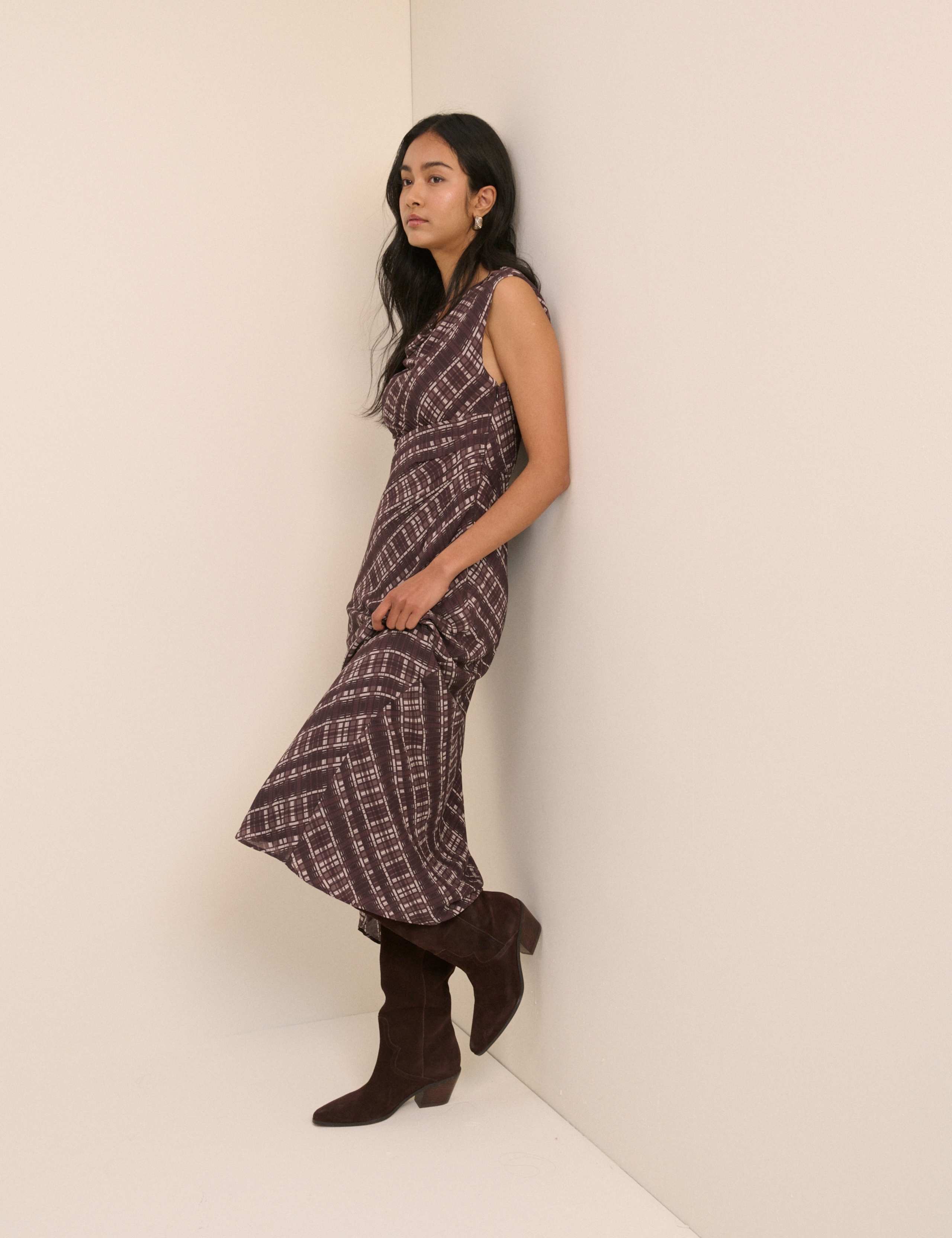 Printed Slash Neck Midi Column Dress 5 of 5