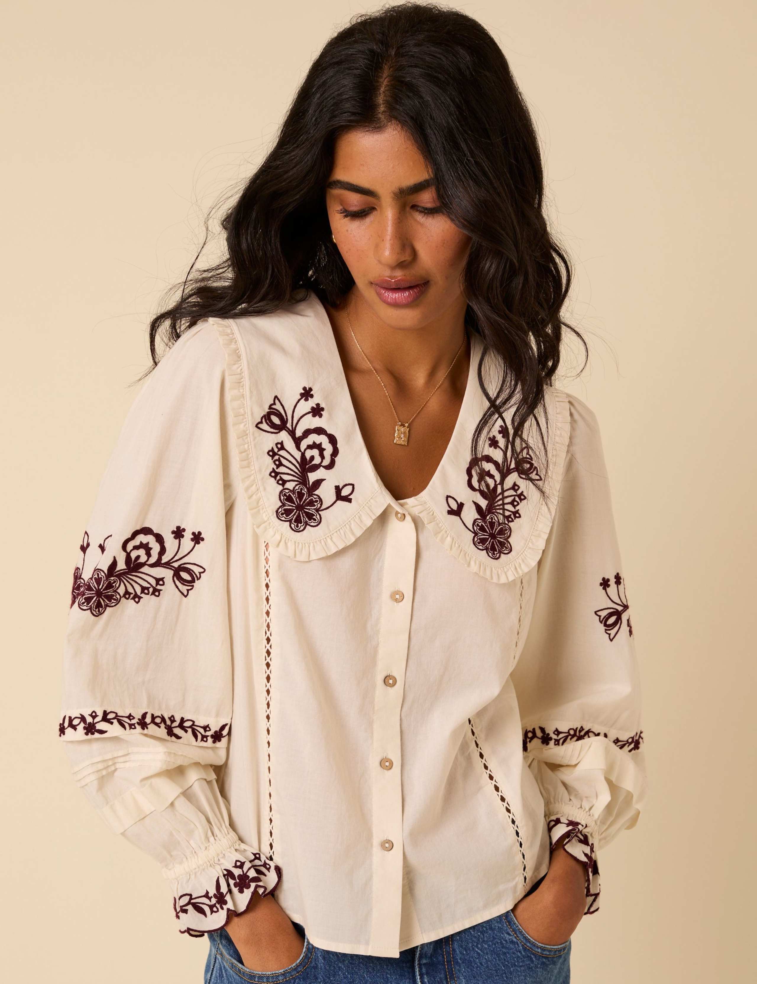 Pure Cotton Embroidered Collared Shirt 3 of 5