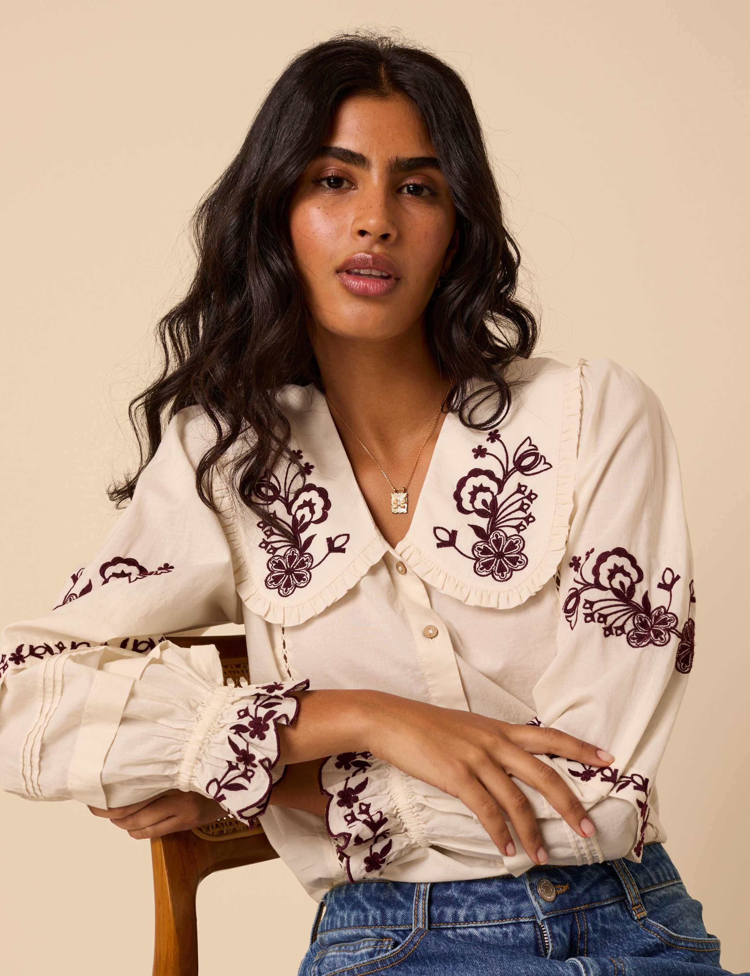 Pure Cotton Embroidered Collared Shirt 5 of 5